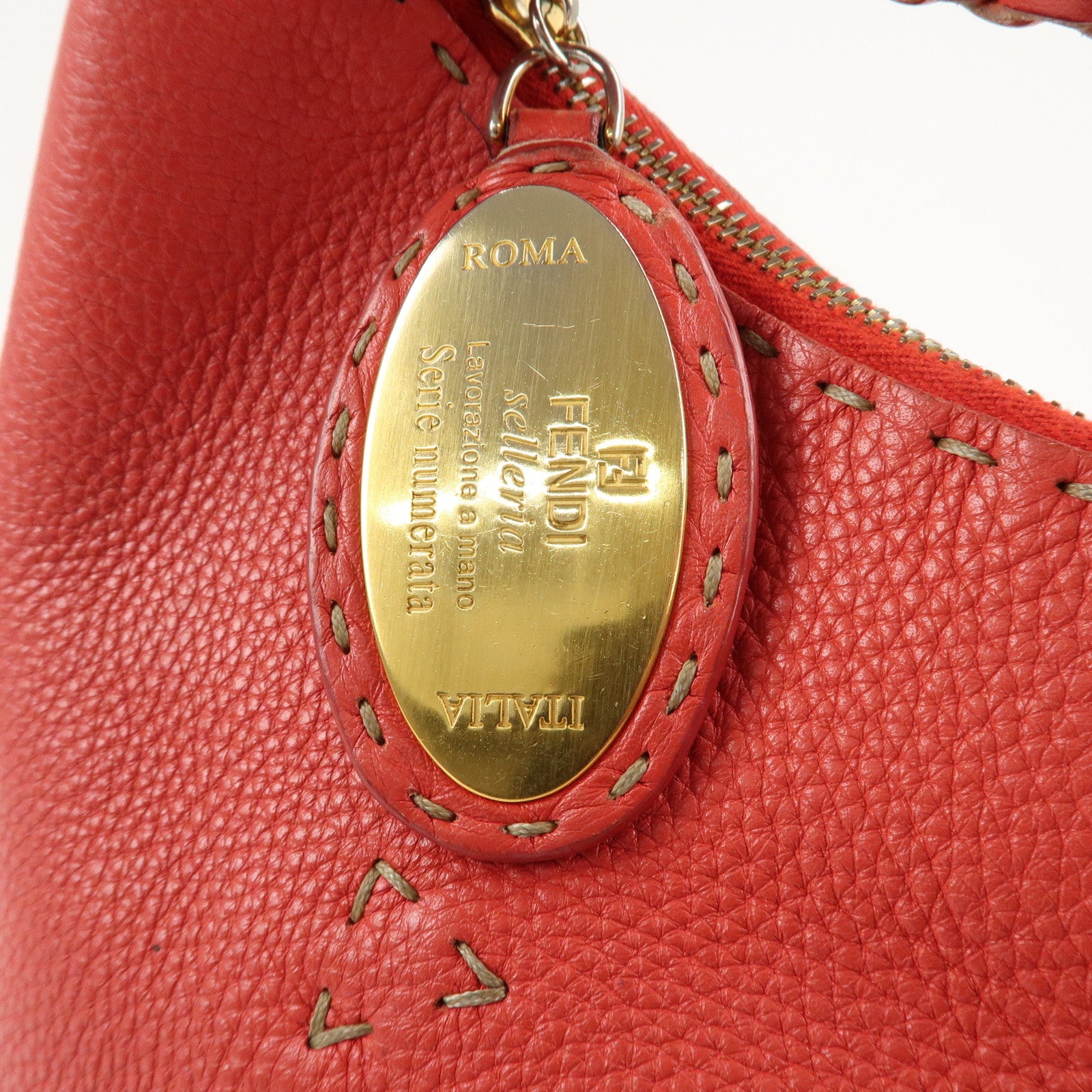 FENDI Selleria Leather Shoulder Bag Red 8BR648 Used