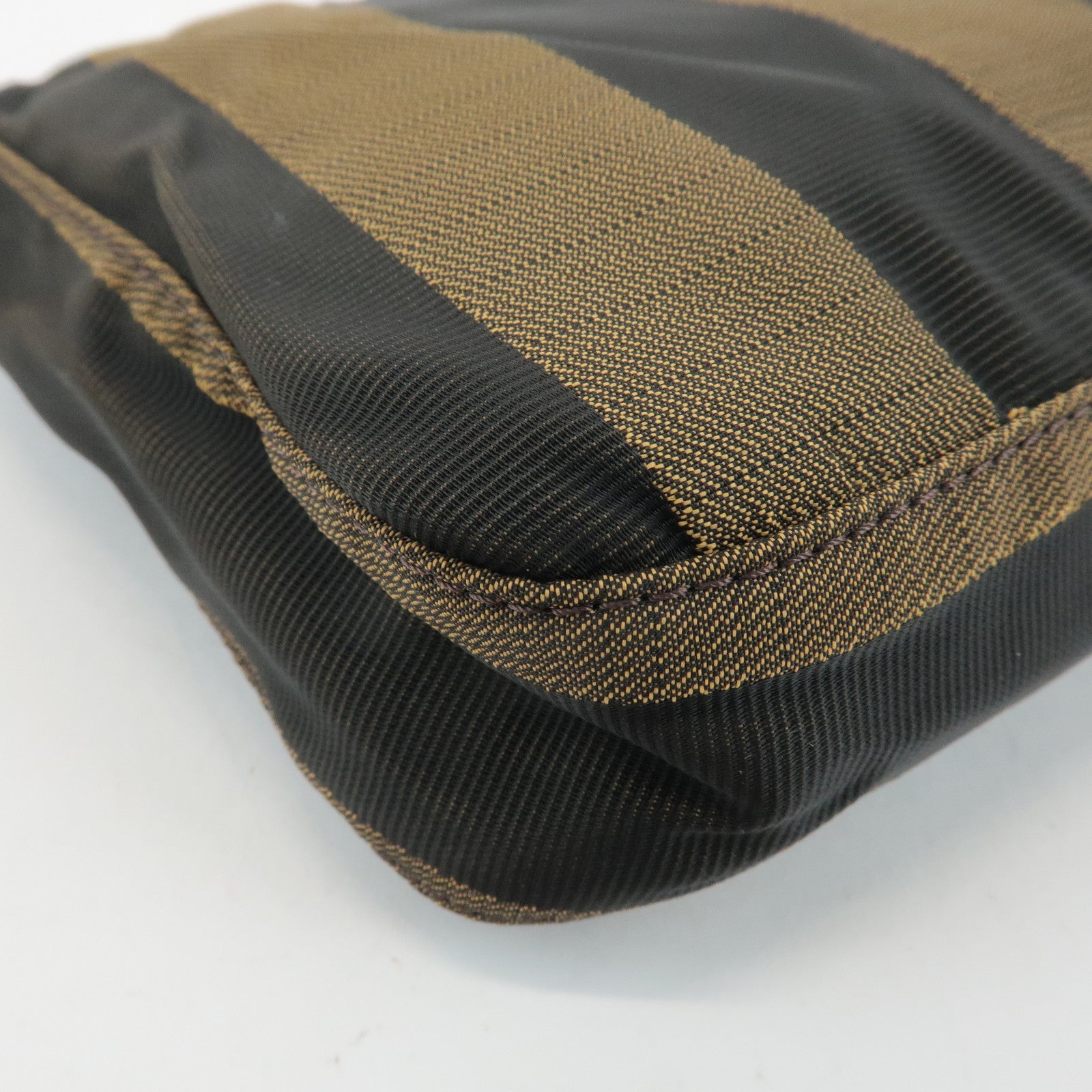 FENDI Pequin Canvas Leather Shoulder Bag Khaki Black 26617 Used