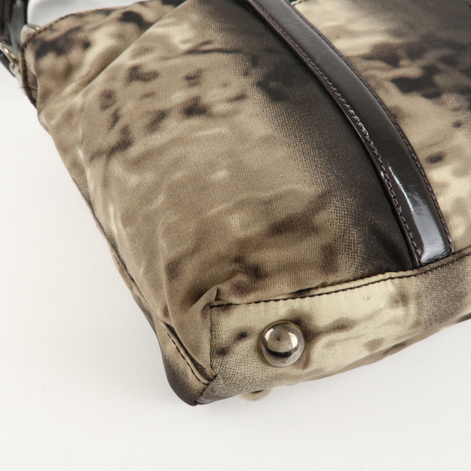 PRADA Nylon Patent Leather 2Way Bag Beige Black Dark Brown Used