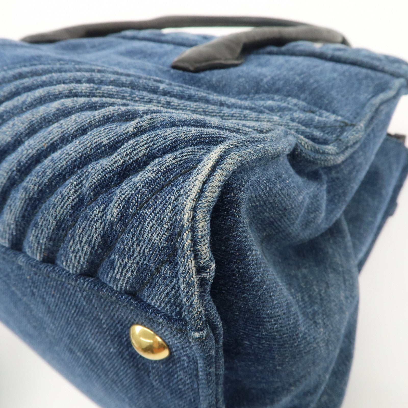 MIU MIU Denim Leather Biker 2WAY Bag Blue Black RN1031 Used