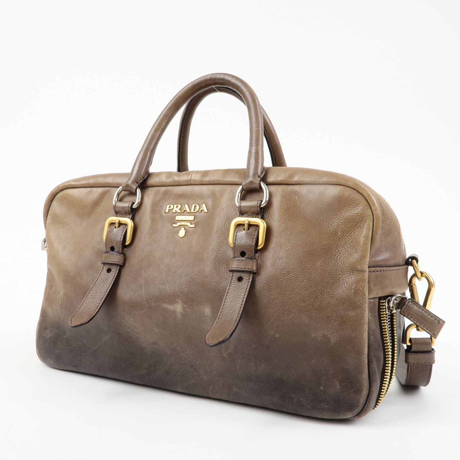 PRADA Logo Leather 2Way Bag Hand Bag Shoulder Bag Brown BL0472