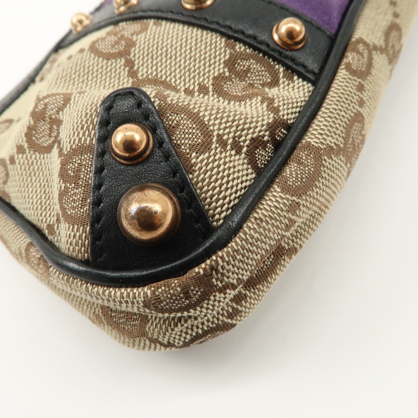 GUCCI Sherry Bamboo GG Canvas Leather Chain Bag Black Purple 129423 Used