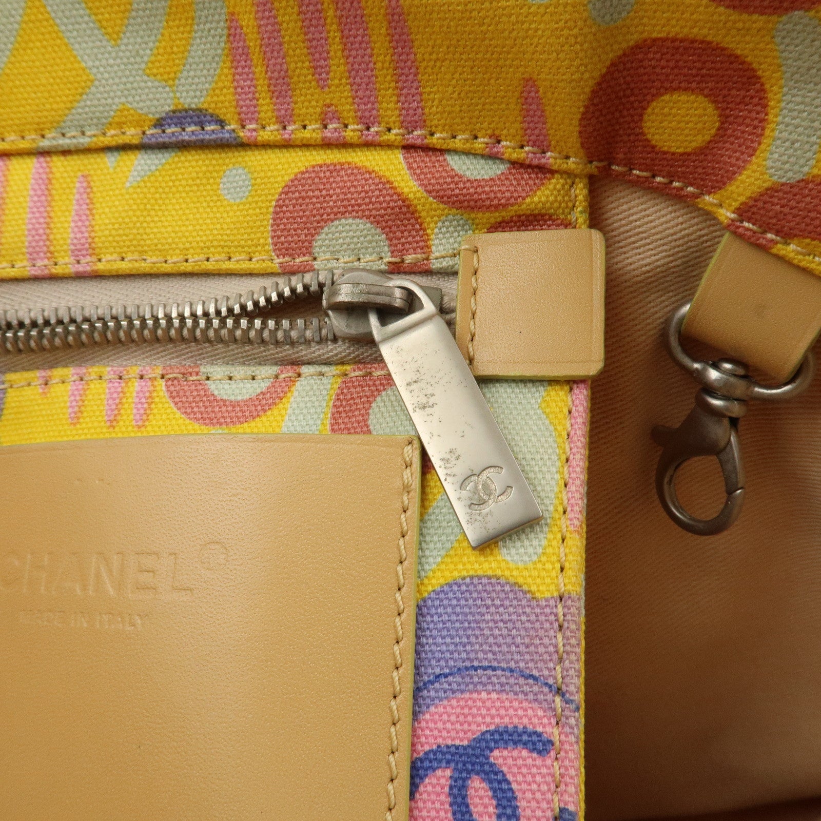 CHANEL Canvas High Summer Flower Tote Bag Shoulder Bag Yellow