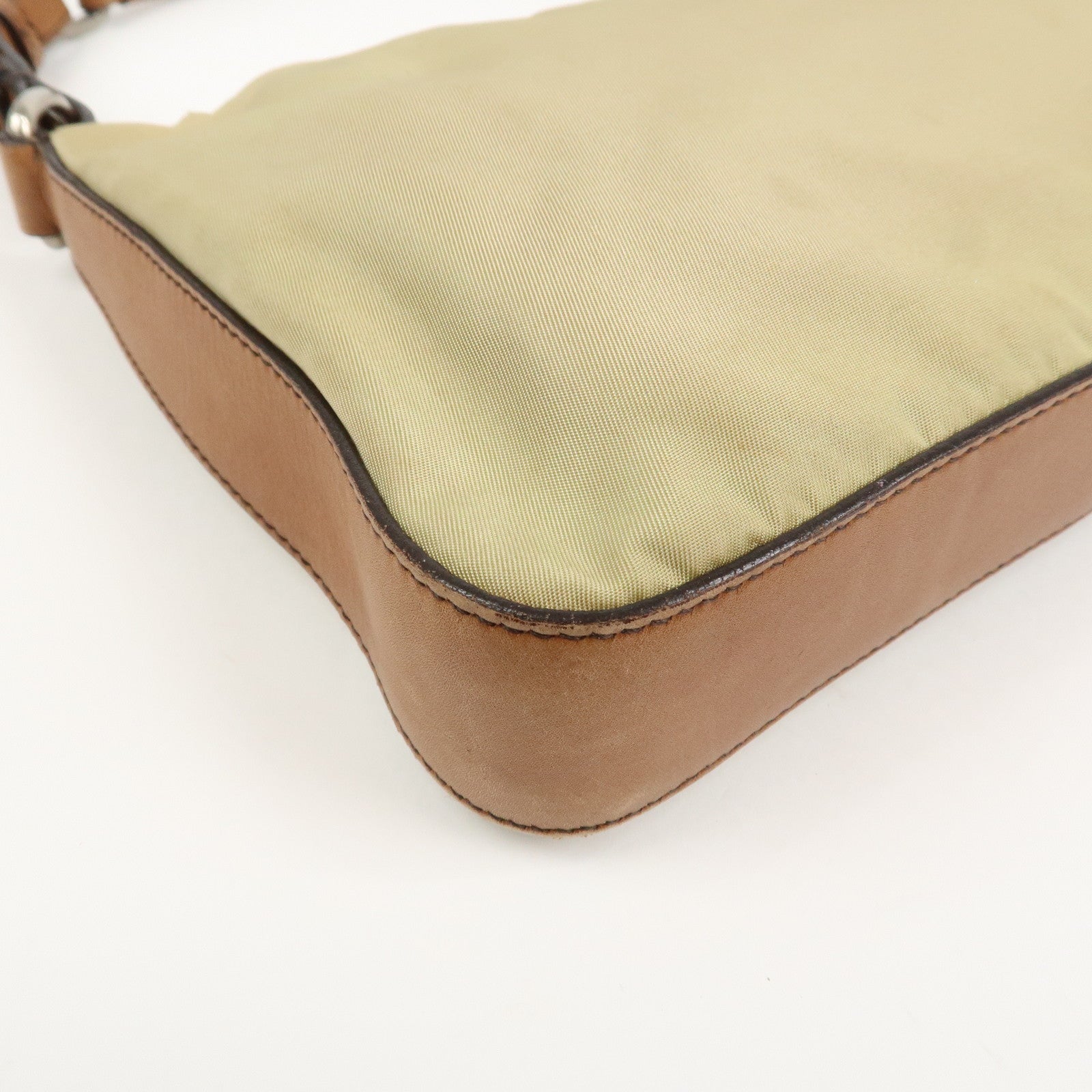 PRADA Triangle Logo Nylon Shoulder Bag Brown BR2205