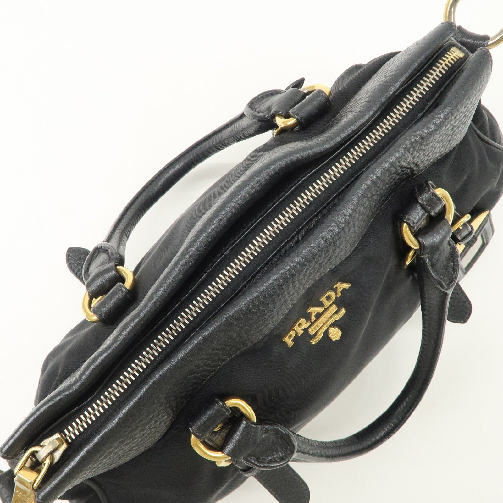 PRADA Nylon Leather 2WAY Bag Hand Bag Shoulder Bag Black BN2032