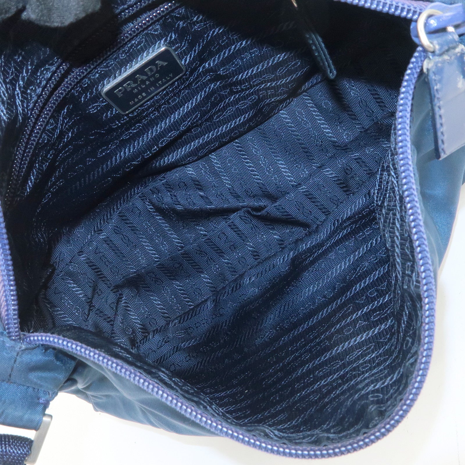 PRADA Triangle Logo Nylon Leather Shoulder Bag Crossbody Bag Navy