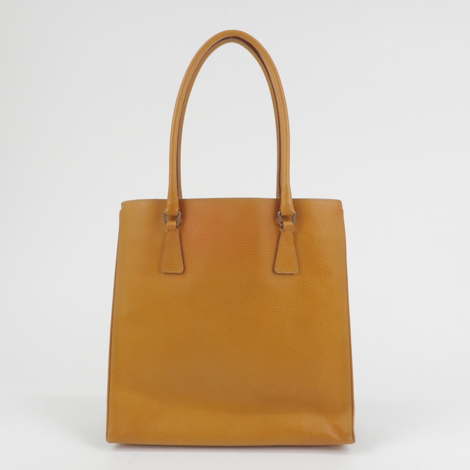 PRADA Triangle Logo Leather Tote Bag Shoulder Bag Light Brown