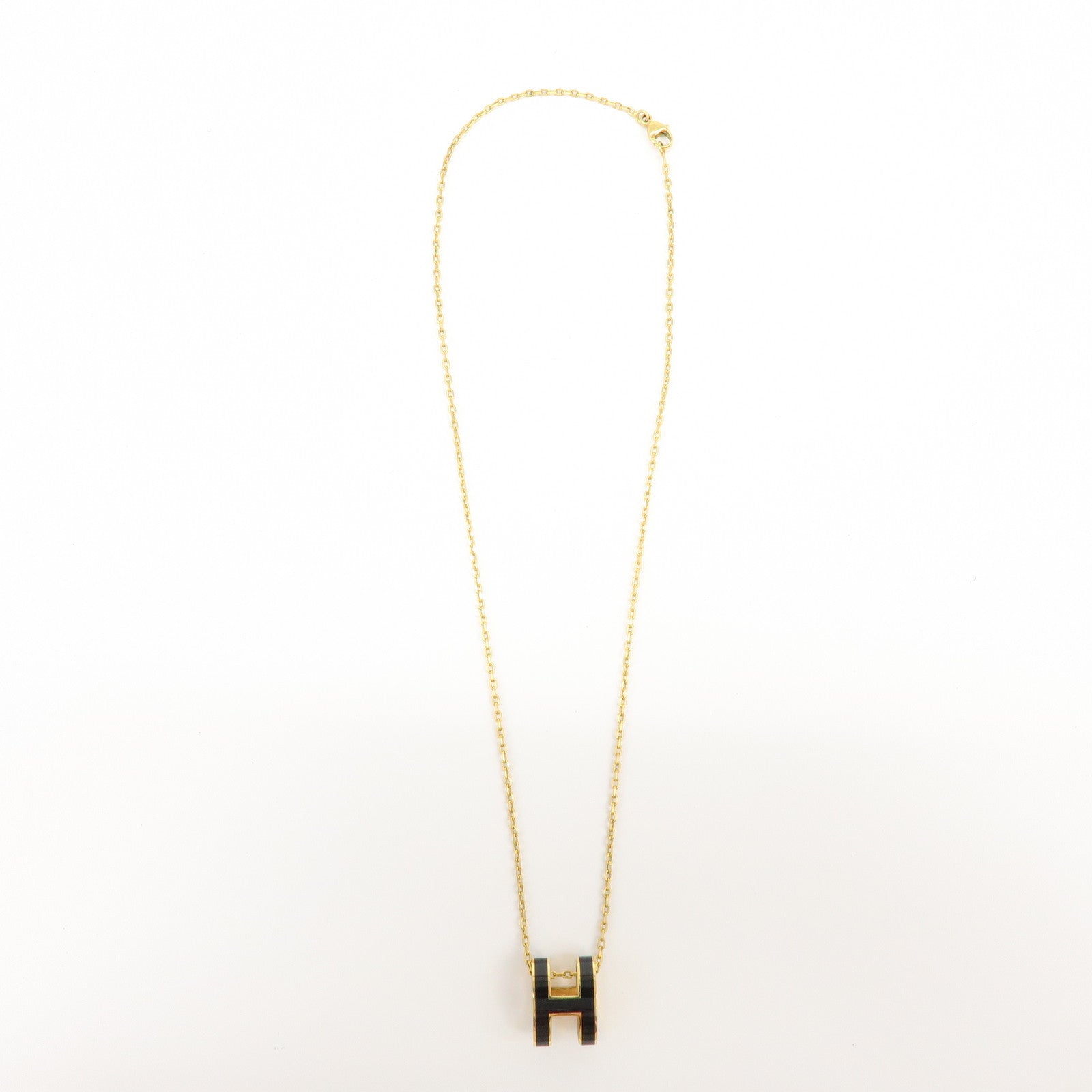 HERMES Pop H Metal Necklace Black Gold