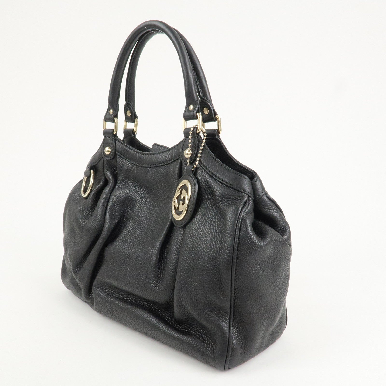 GUCCI Sukey Leather Hand Bag Tote Bag Black 211944 Used