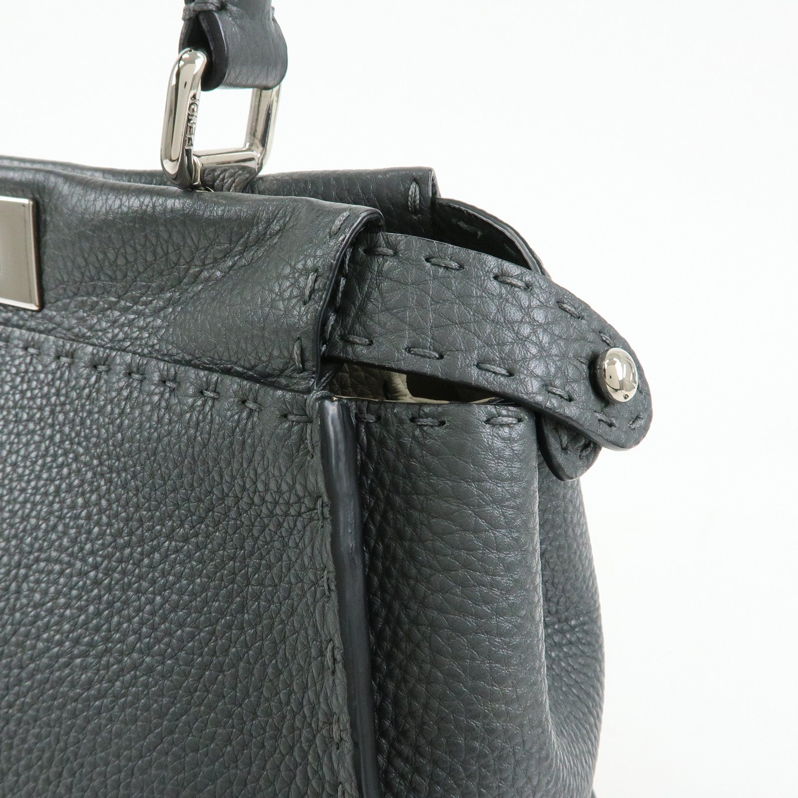 FENDI Selleria Peekaboo Leather 2Way Bag Hand Bag Gray 8BN290