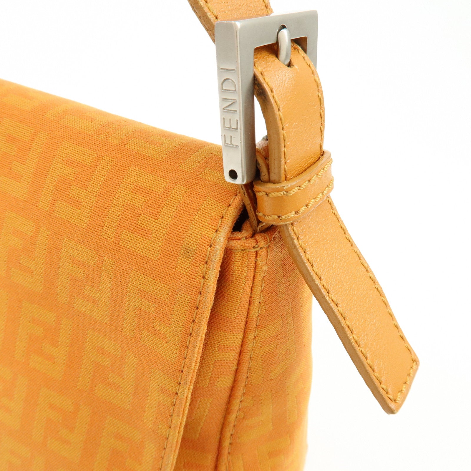 FENDI Mamma Baguette Zucchino Canvas Leather Shoulder Bag 8BR001