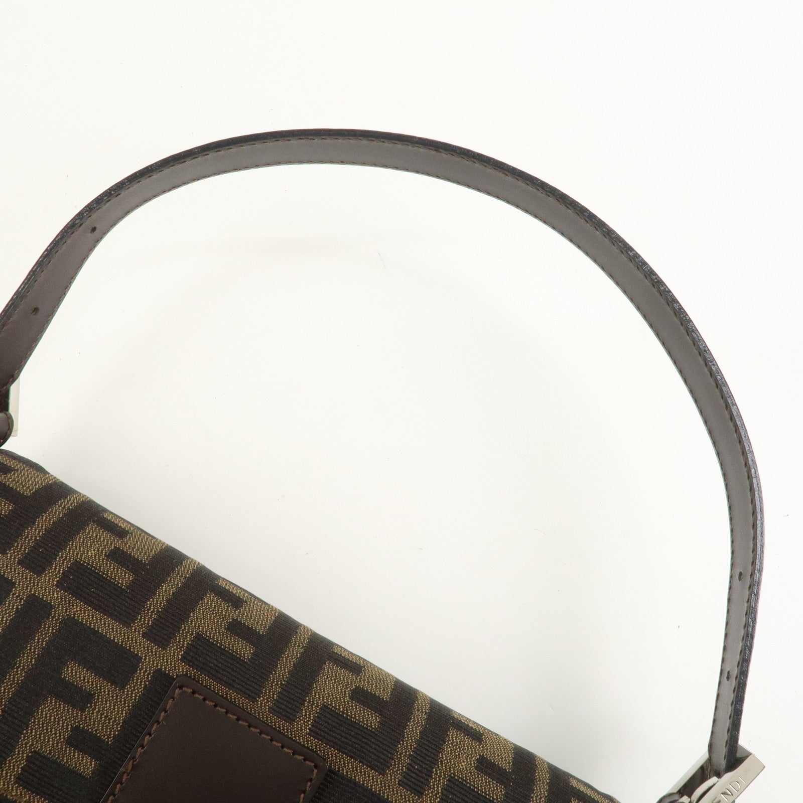 FENDI Mamma Baguette Canvas Leather Shoulder Bag Brown 26424