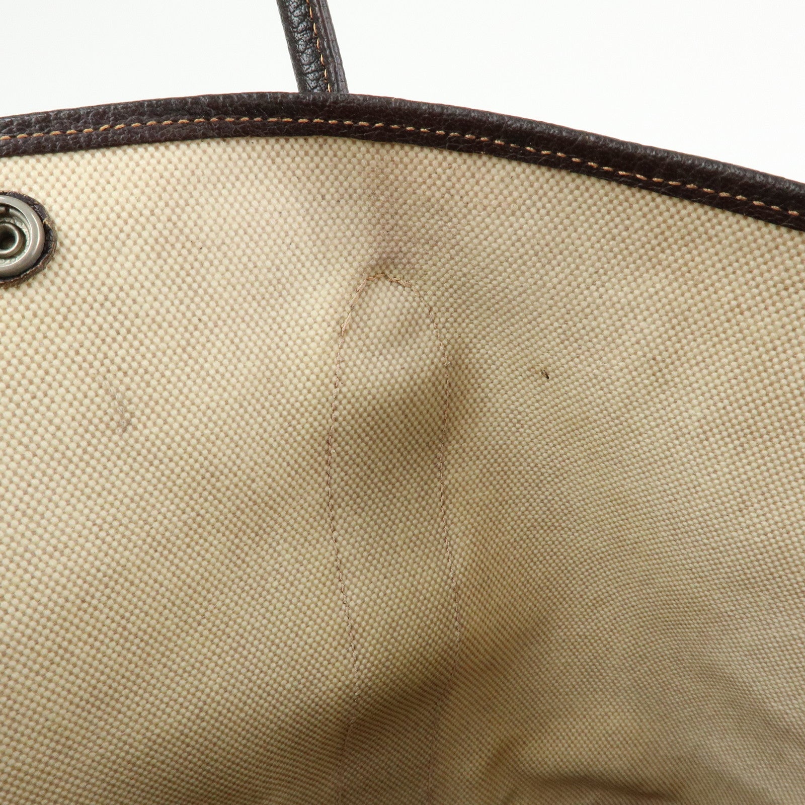 HERMES Canvas Leather Garden Party PM 笆。I Stamped Tote Bag Beige