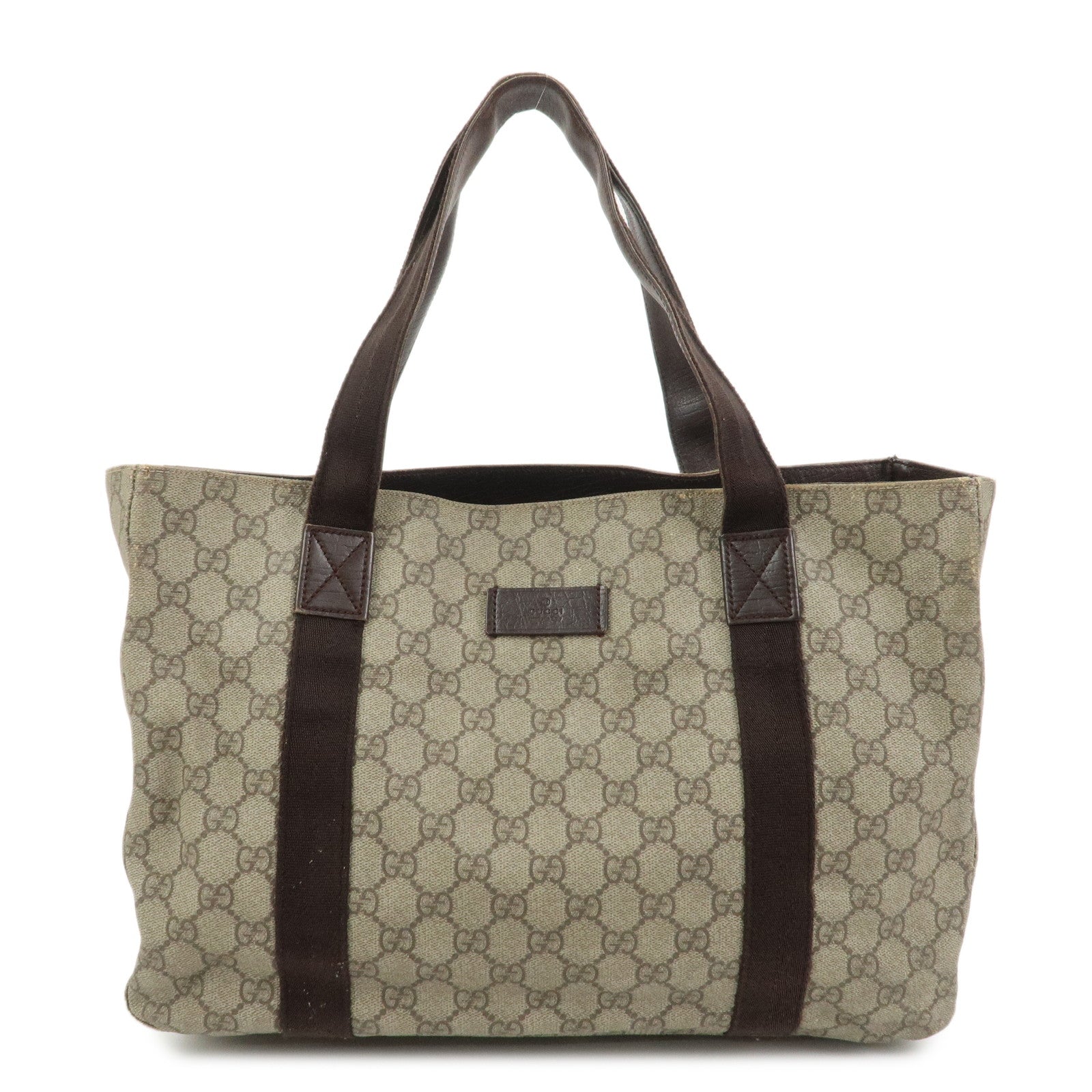 GUCCI GG Supreme Leather Tote Bag Hand Bag Beige Brown 141624