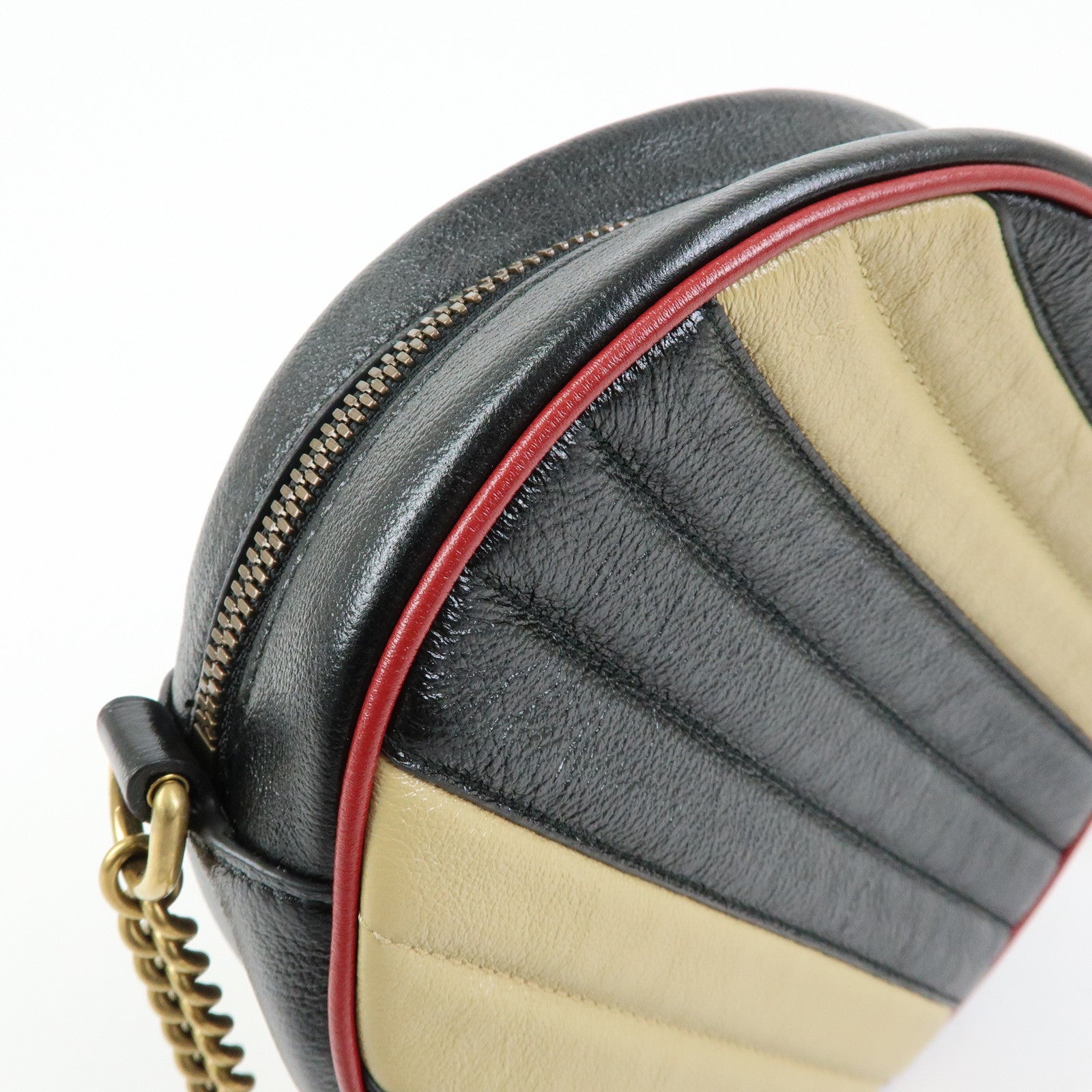 GUCCI GG Marmont Leather Chain Shoulder Bag Black Beige 550154