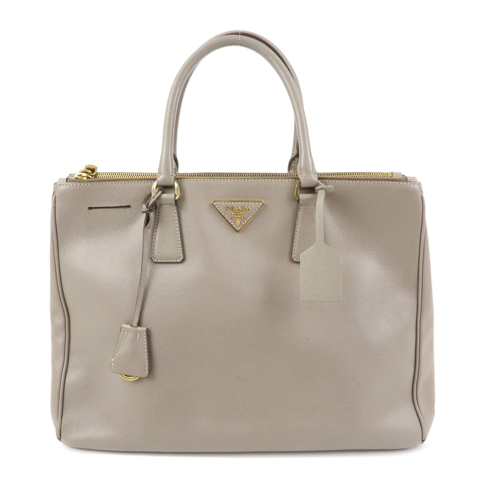 PRADA Triangle Logo Galleria Saffiano Leather Tote Hand Bag Gray