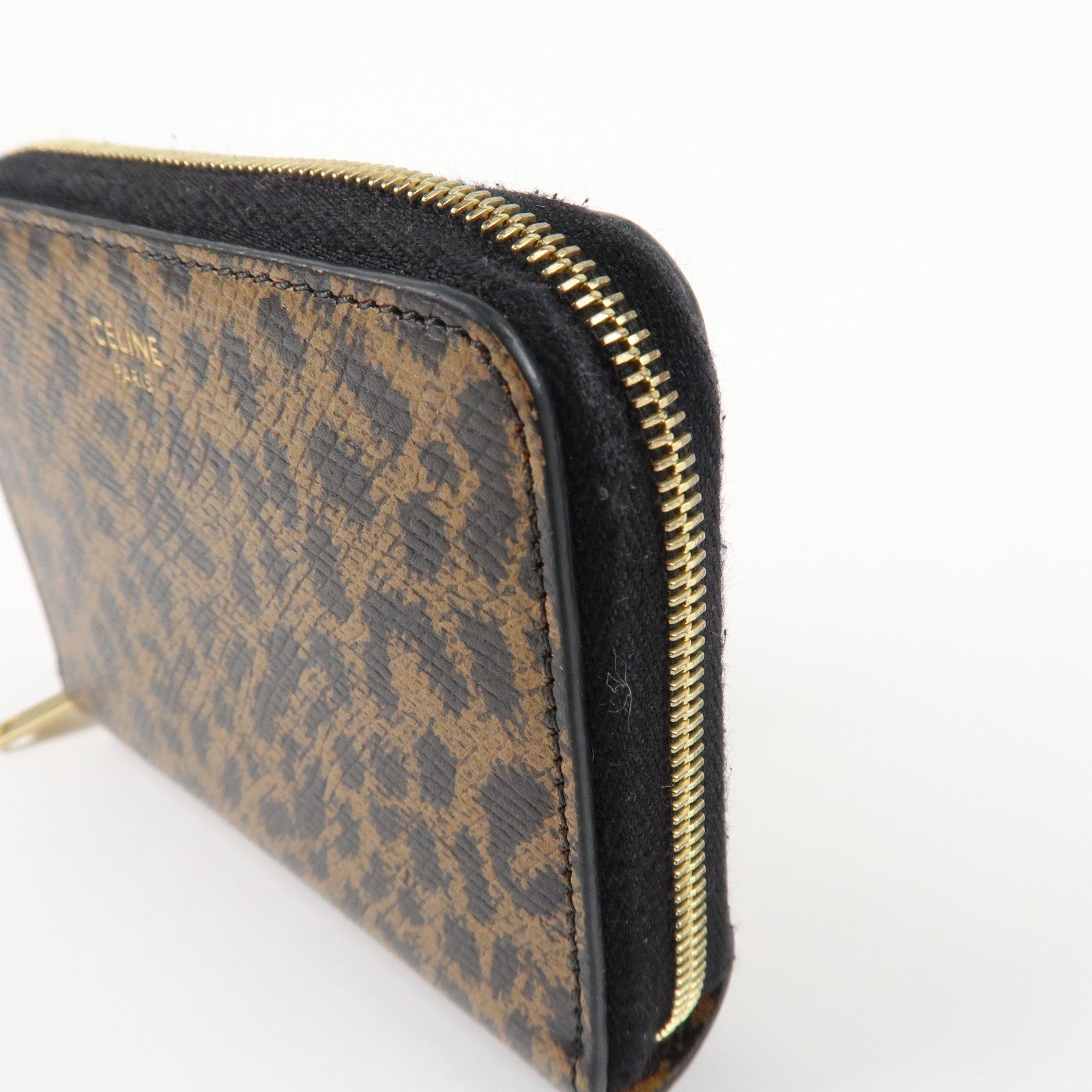 CELINE Leather Round Zippy Compact Wallet Brown Used