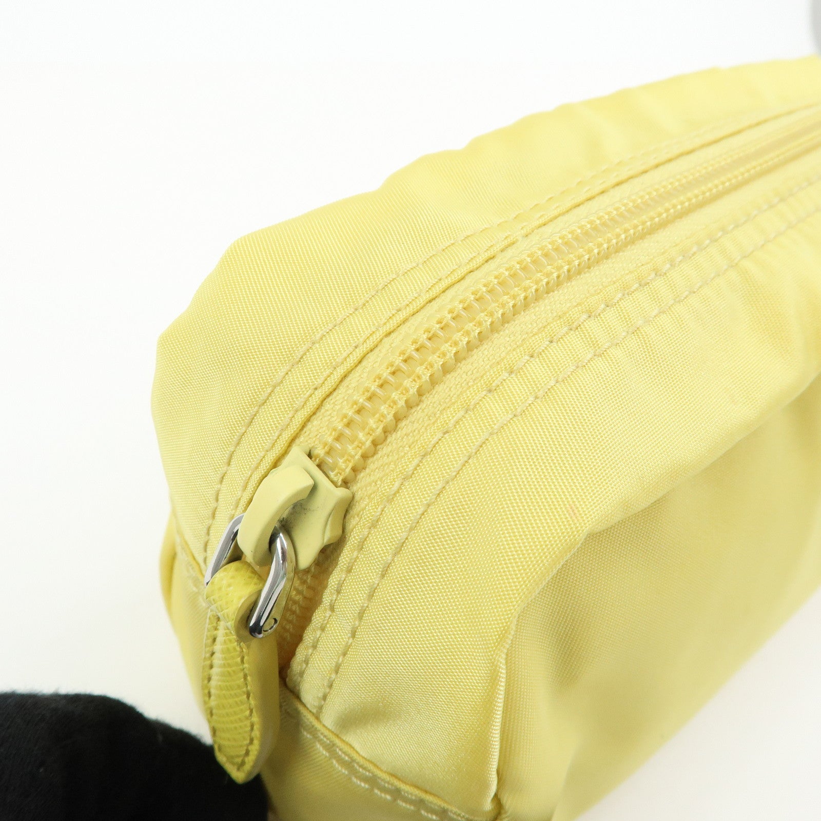 PRADA Triangle Logo Nylon Saffiano Leather Cosmetic Pouch Yellow