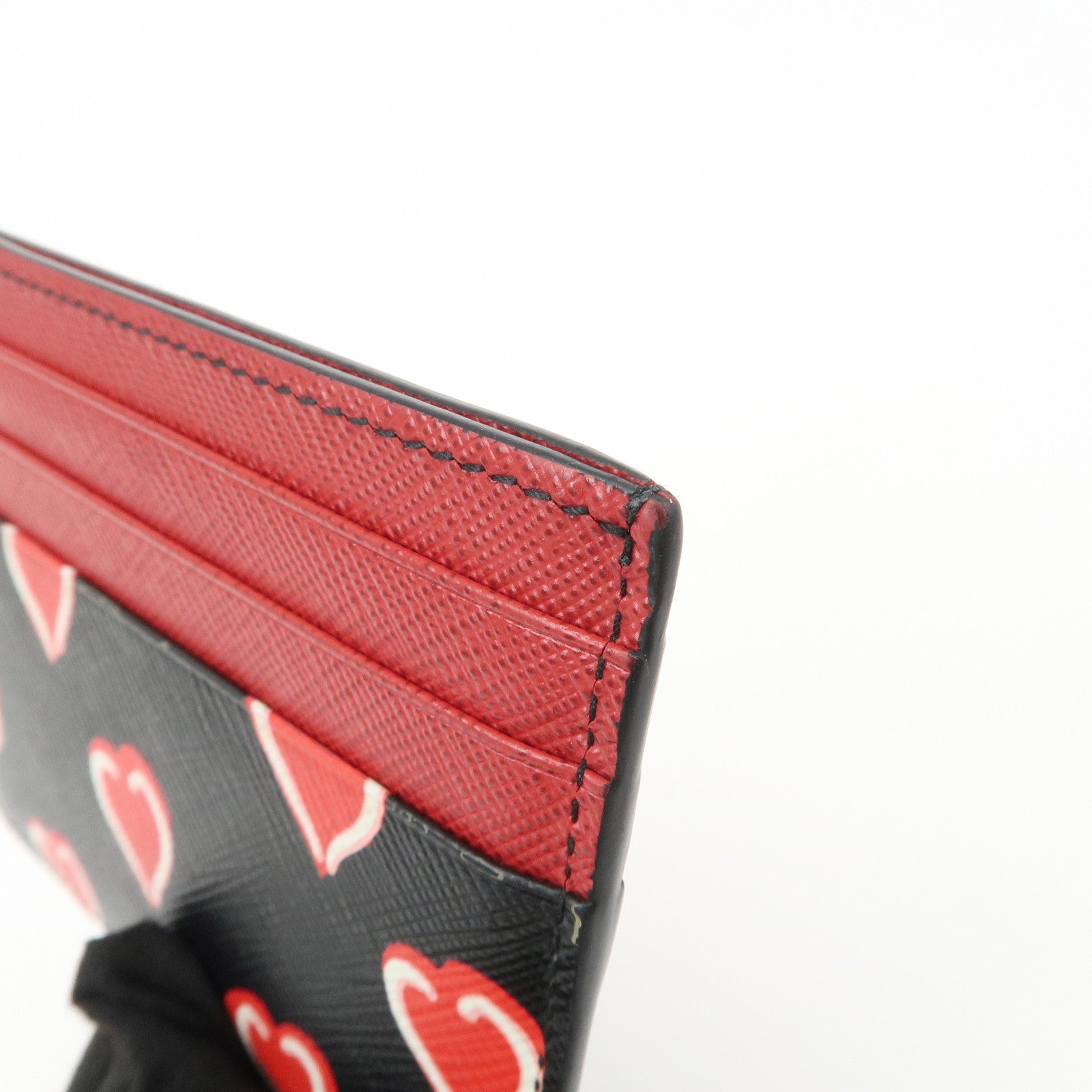 PRADA Saffiano Leather Heart Card Case Black Red White 1MC025