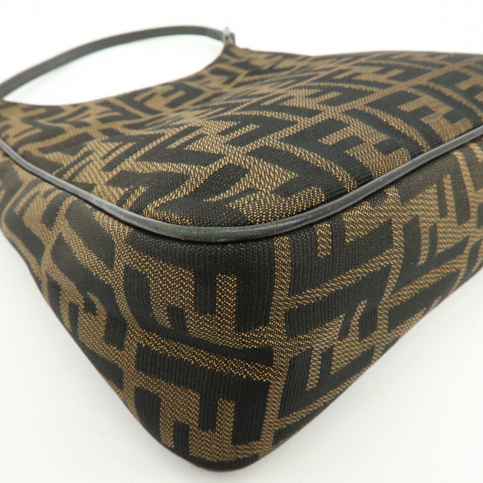 FENDI Zucca Canvas Leather Hand Bag Shoulder Bag Brown Black
