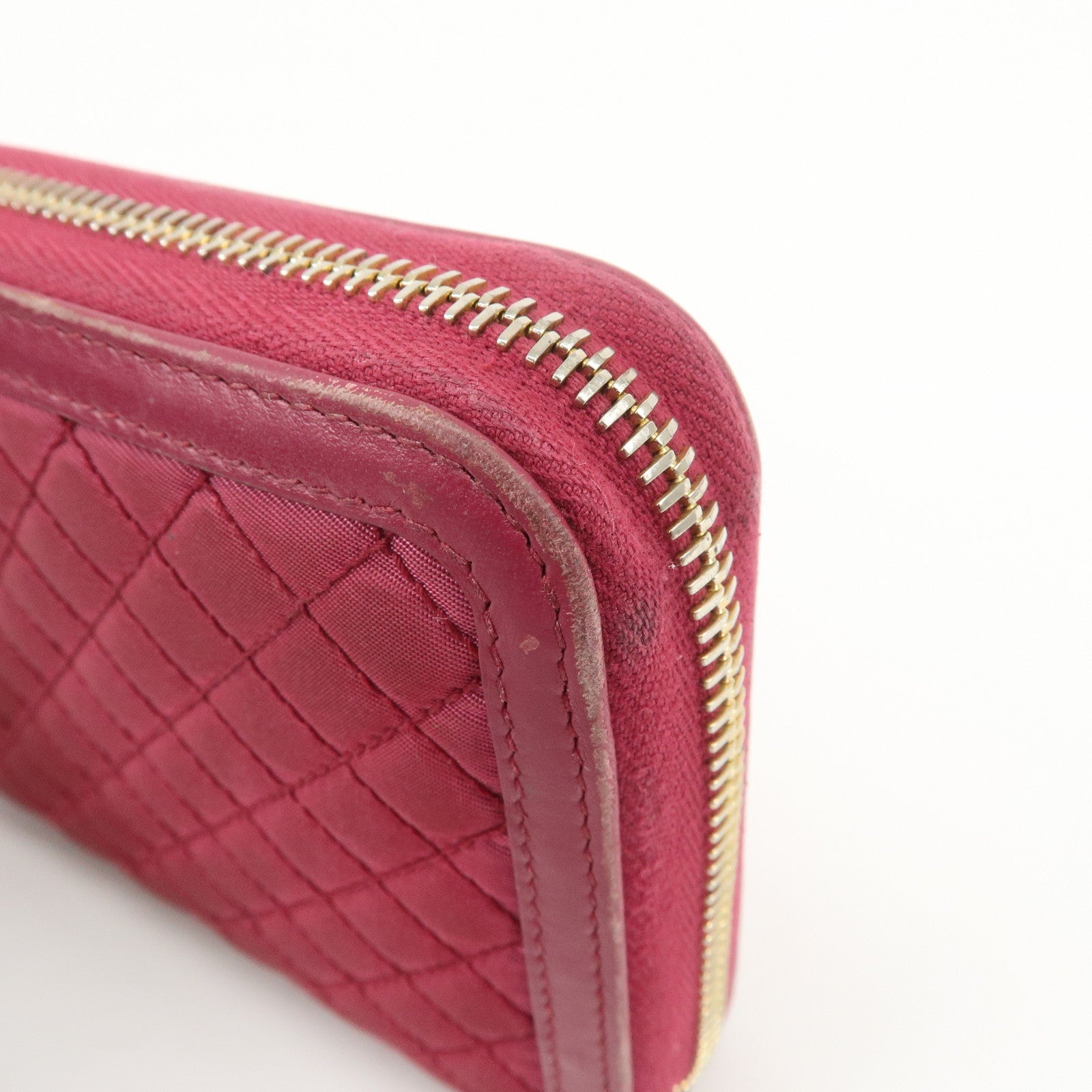 PRADA Nylon Leather Round Zippy Wallet Long Wallet Pink