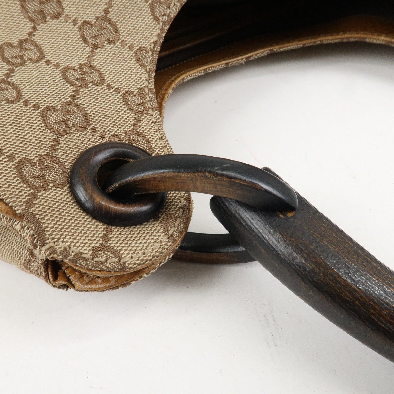 GUCCI GG Canvas Wood Handle Shoulder Bag Hand Bag Beige 106494 Used