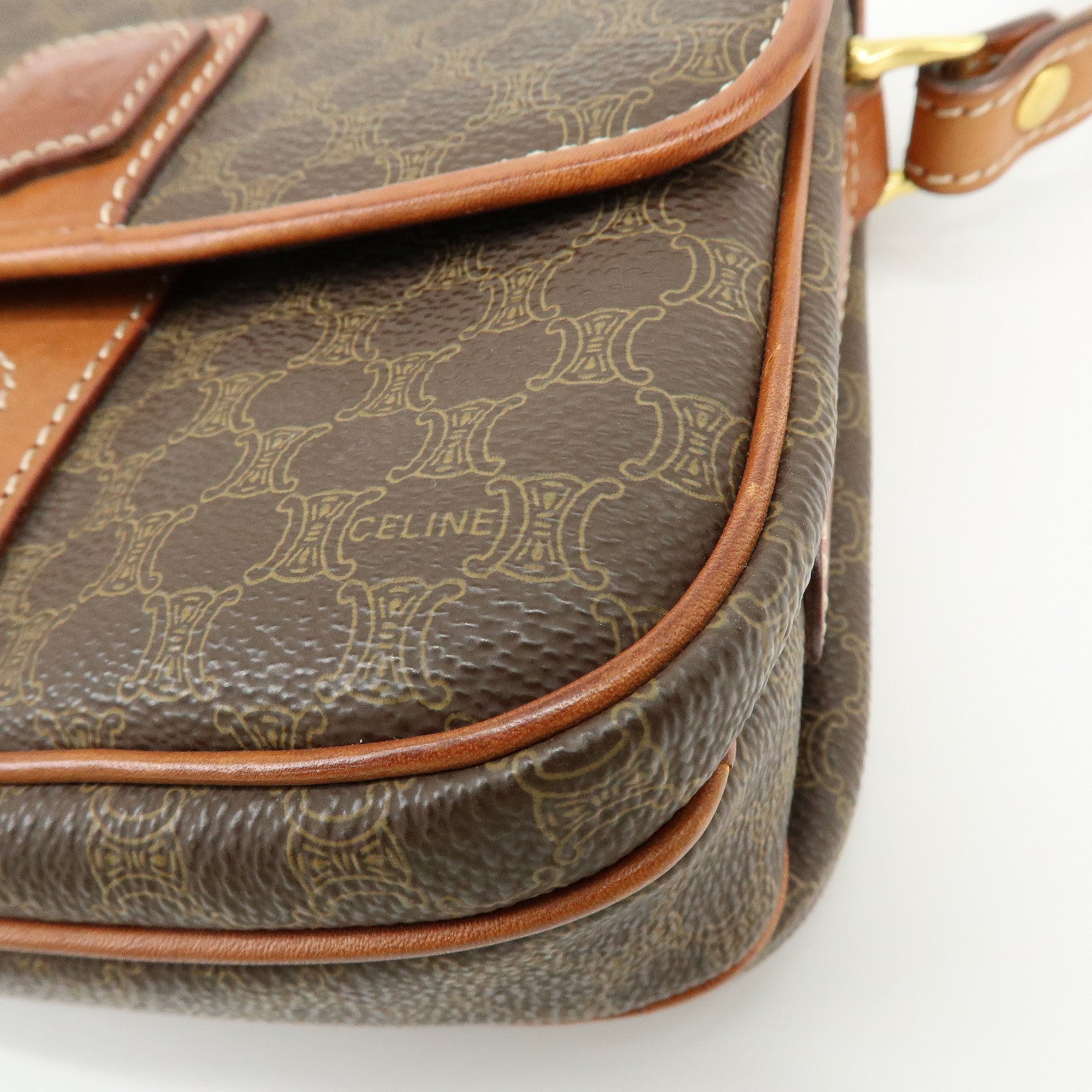 CELINE Macadam PVC Canvas Leather Shoulder Crossbody Bag Brown