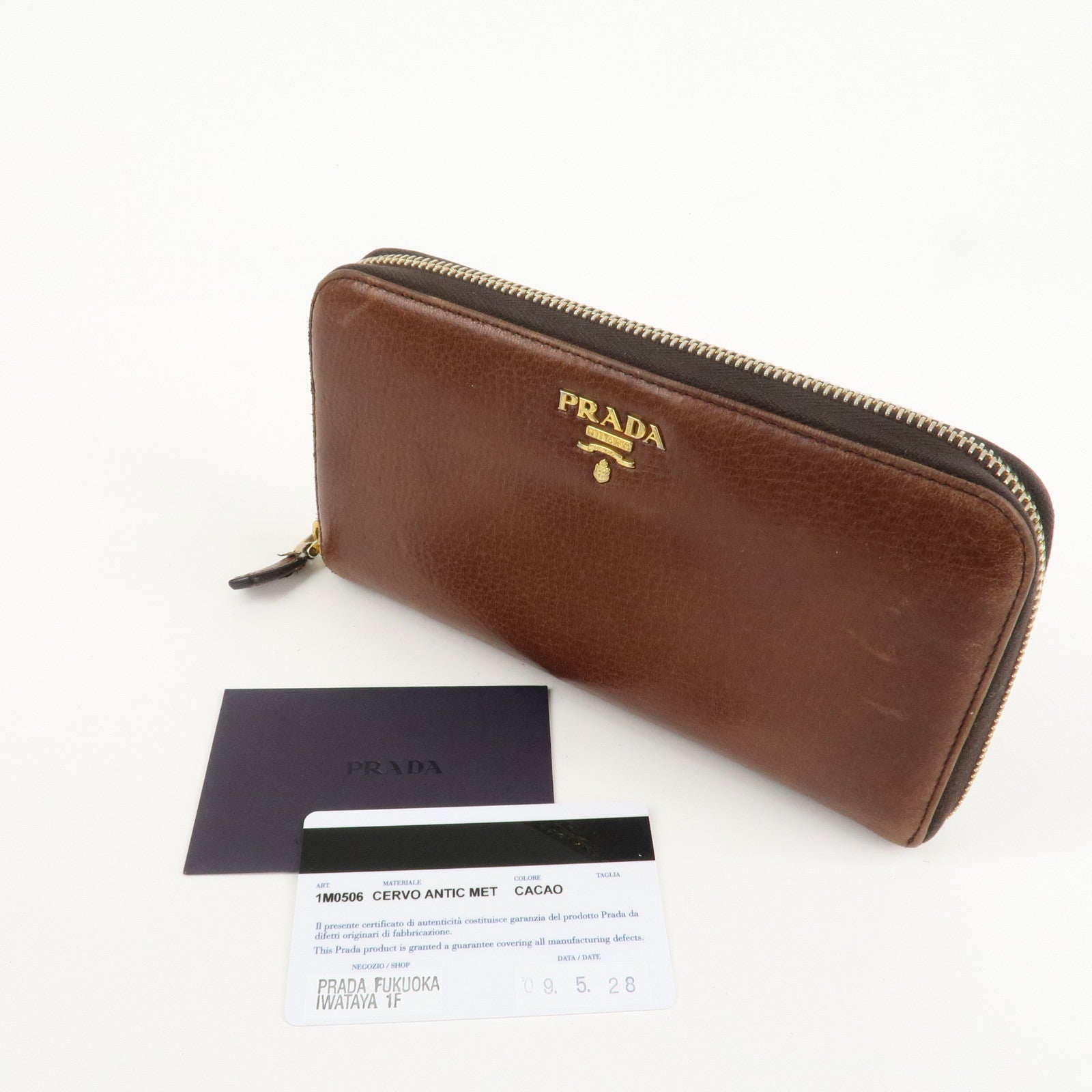 PRADA Saffiano Leather Round Zippy Long Wallet Brown 1M0506 Used