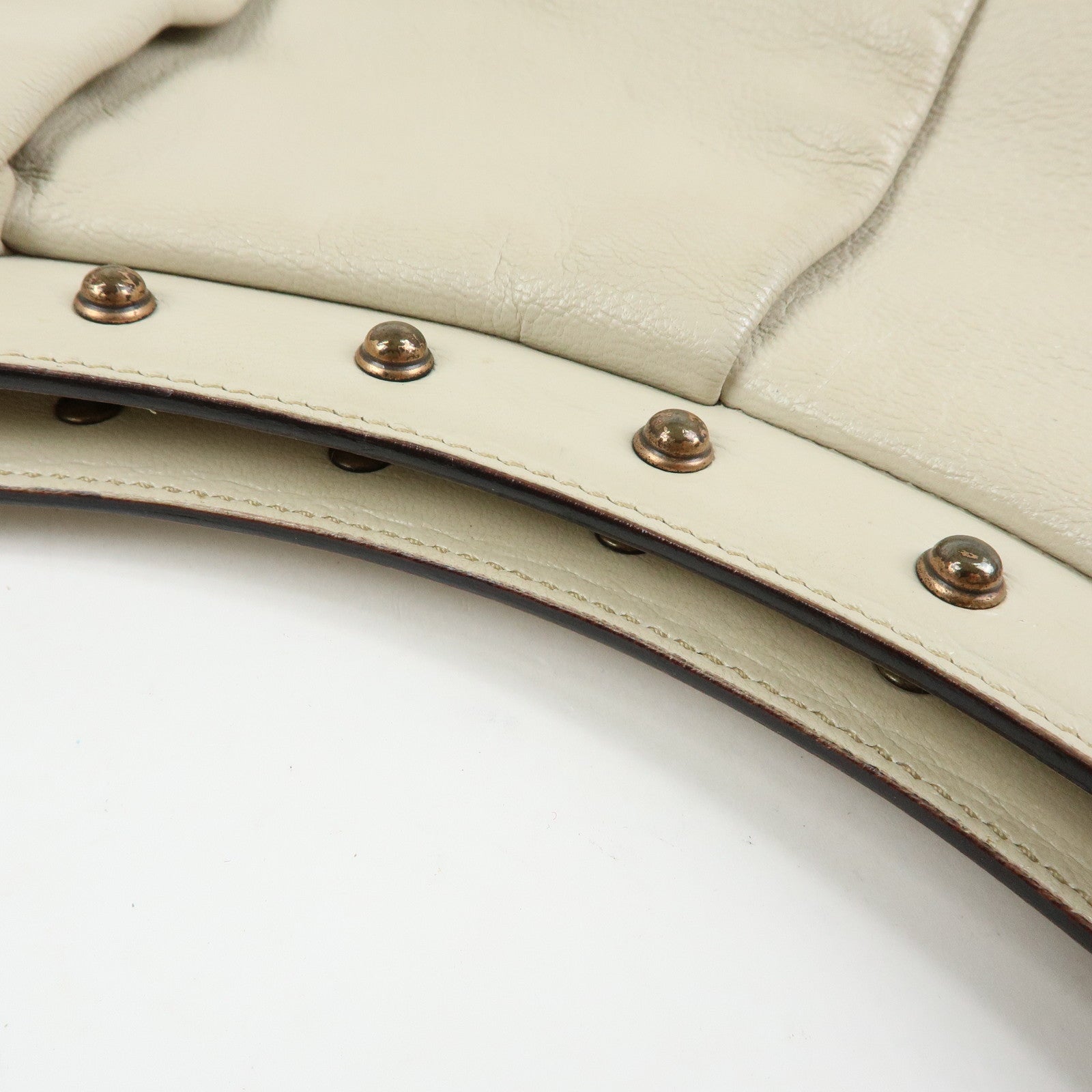 GUCCI Bamboo Leather Hand Bag Shoulder Bag Ivory 124293