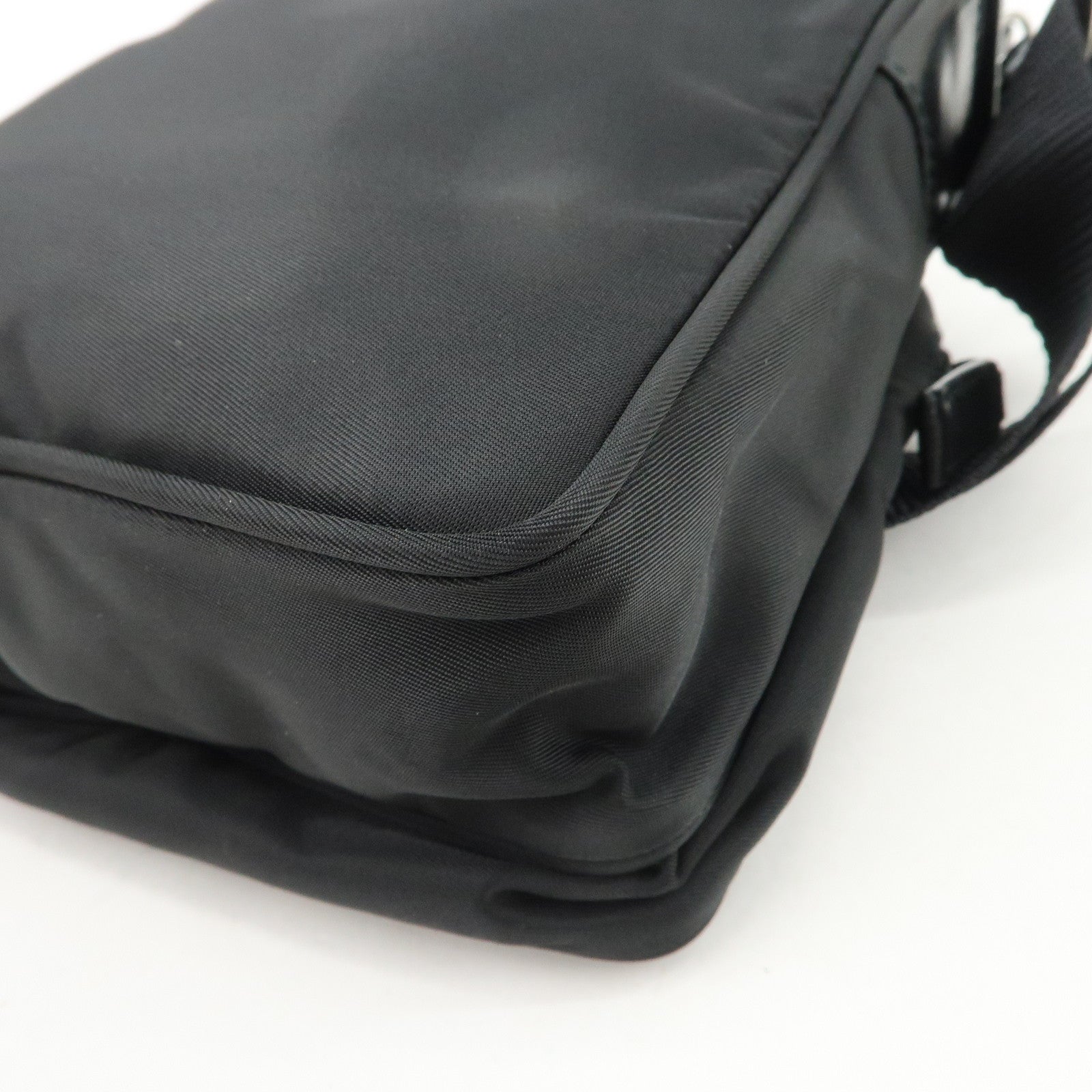 PRADA Triangle Logo Leather Nylon Shoulder Bag Black BT0169