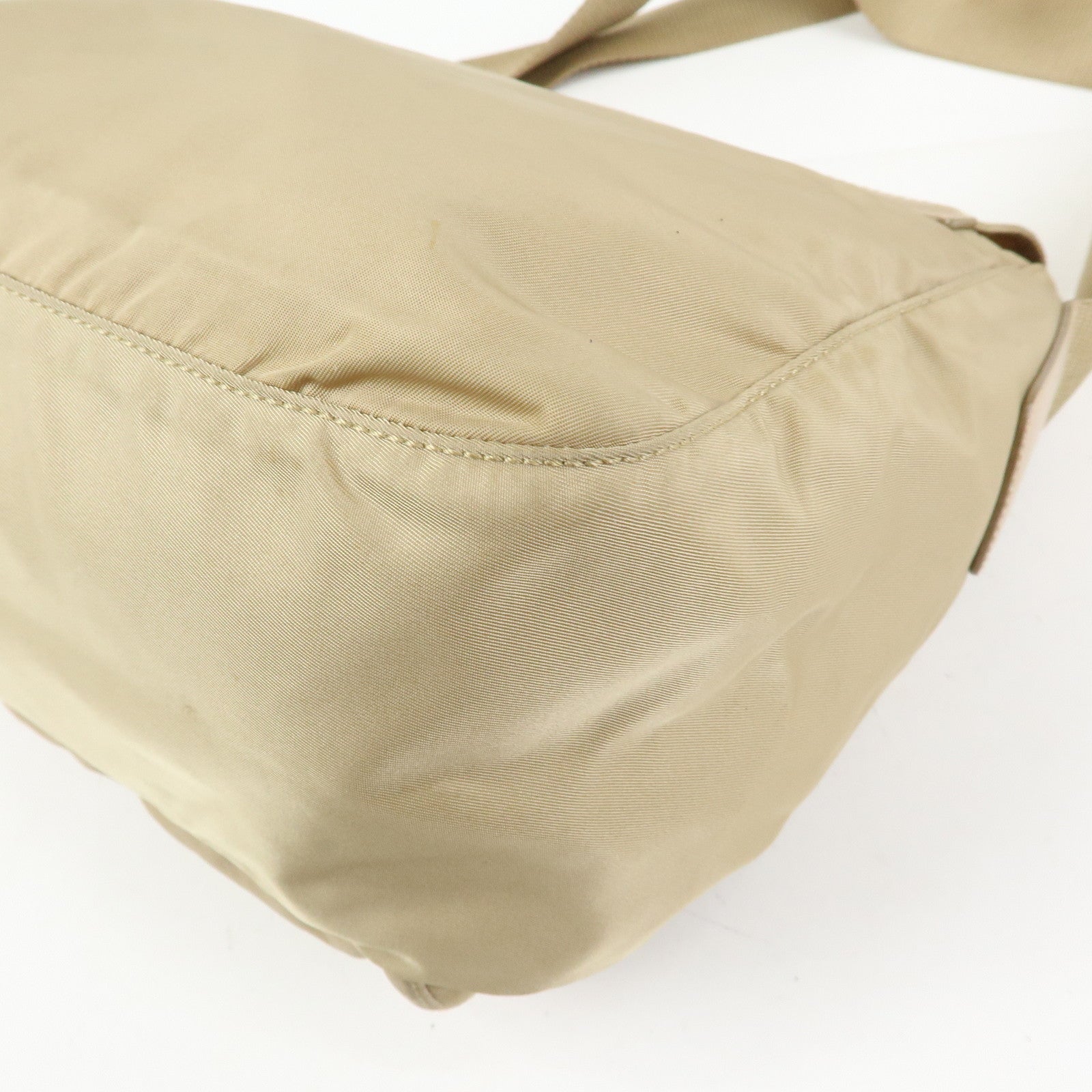 PRADA Triangle Logo Nylon Shoulder Bag Crossbody Bag Beige 1BD953