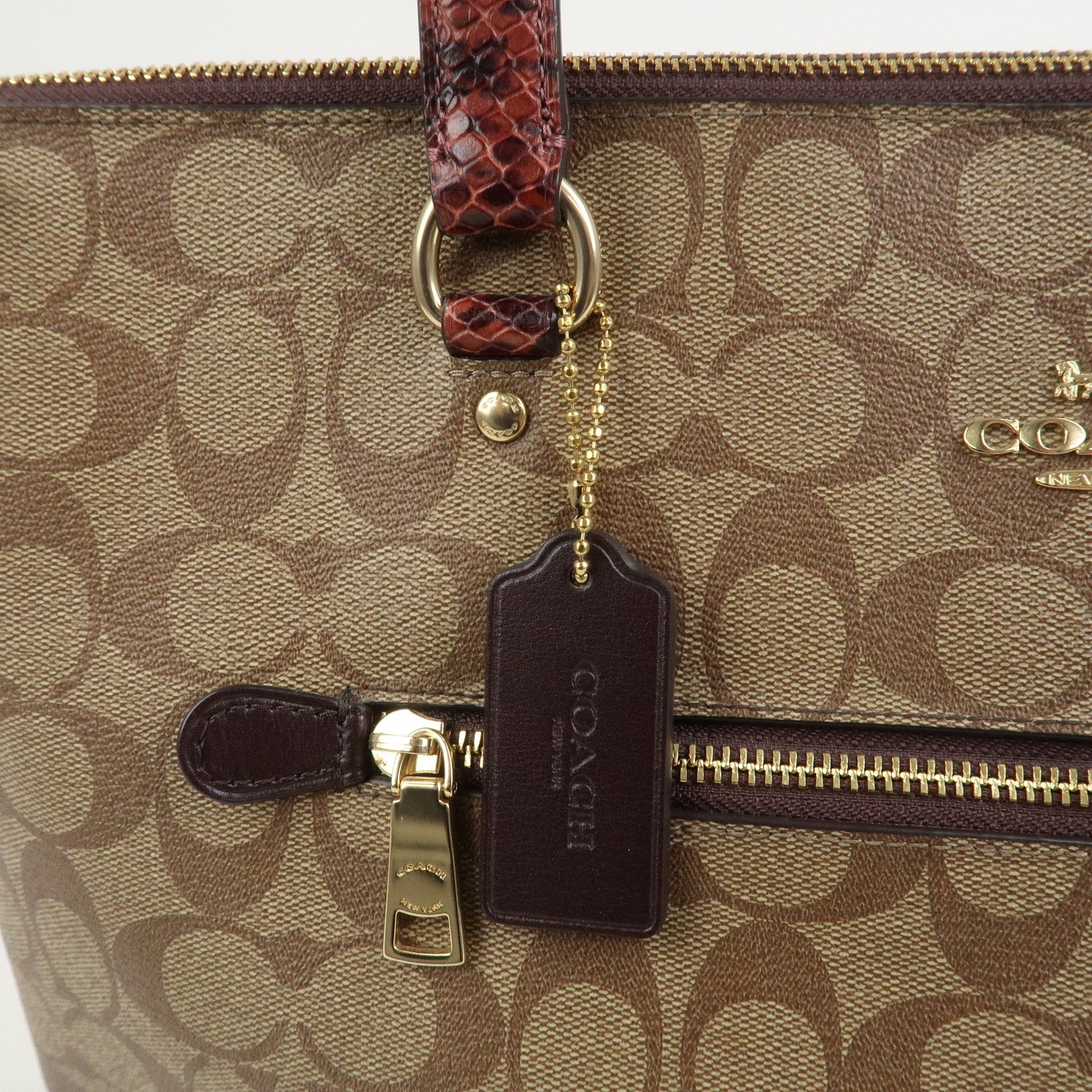 COACH Signature PVC Embossed Leather Tote Bag Shoulder Bag Brown