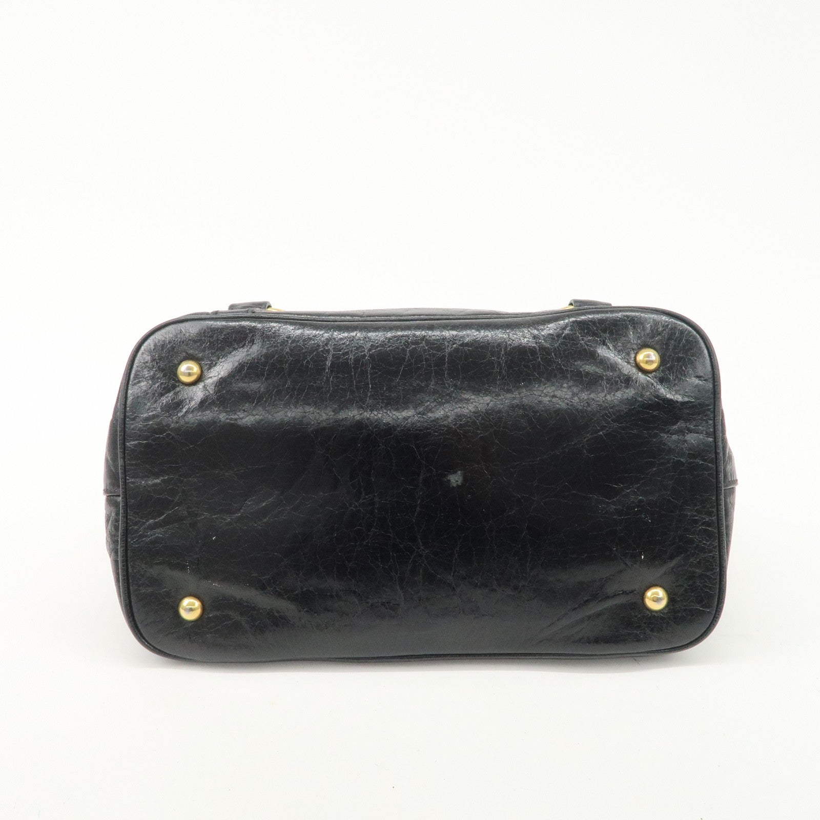 MIUMIU Logo Leather 2WAY Hand Bag Black Gold Hardware RN0685 Used