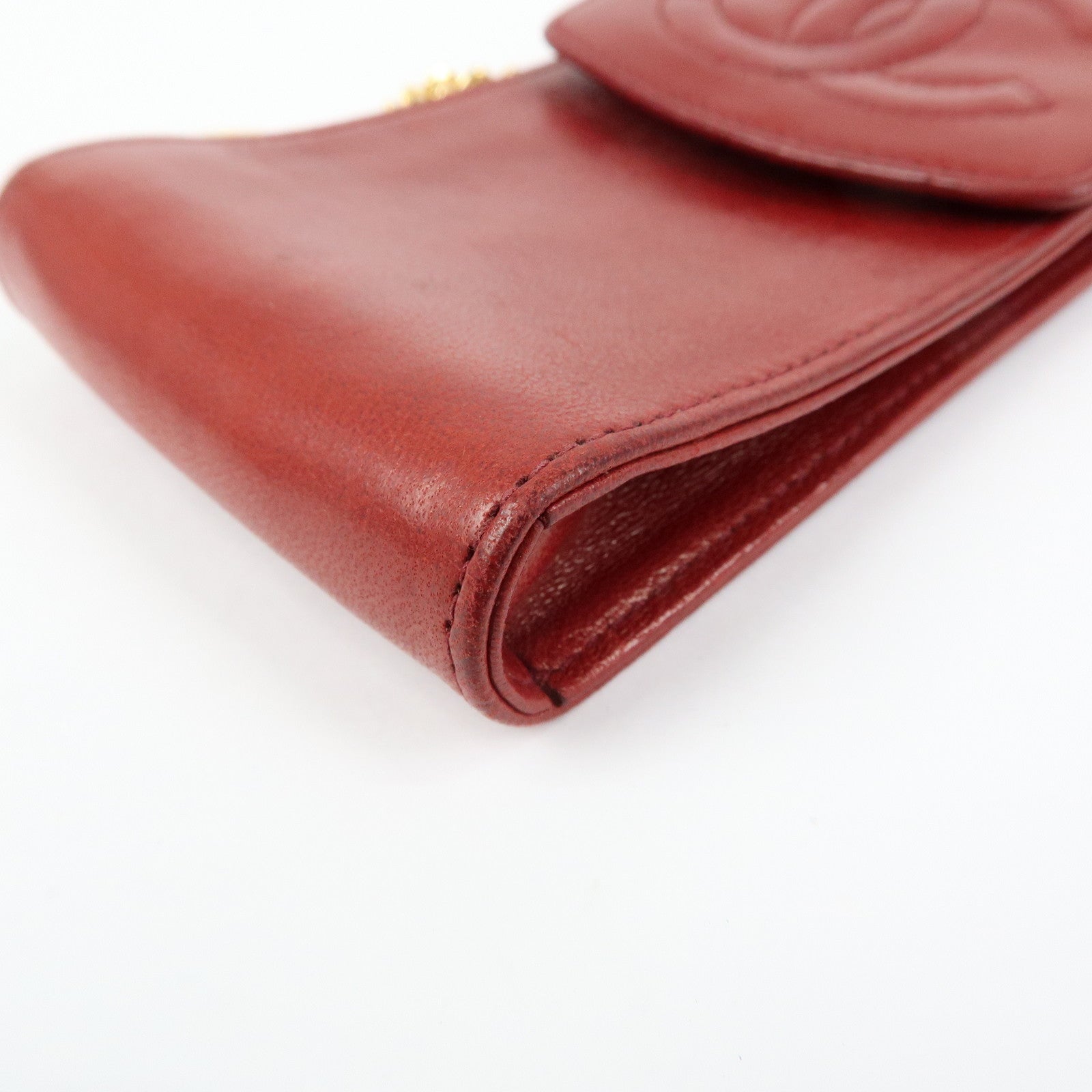 CHANEL COCO Mark Lamb Skin Cigarette Case Key Case Red