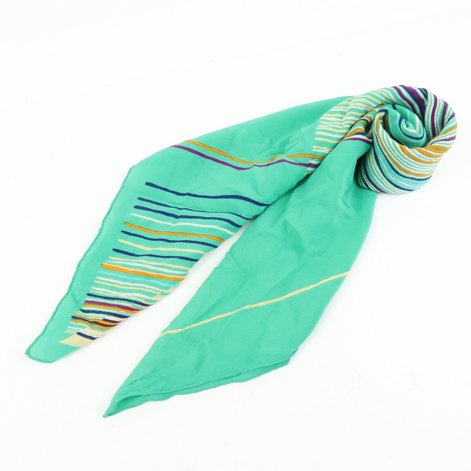 Christian Dior Silk 100% Scarf Stripe Print Green Beige