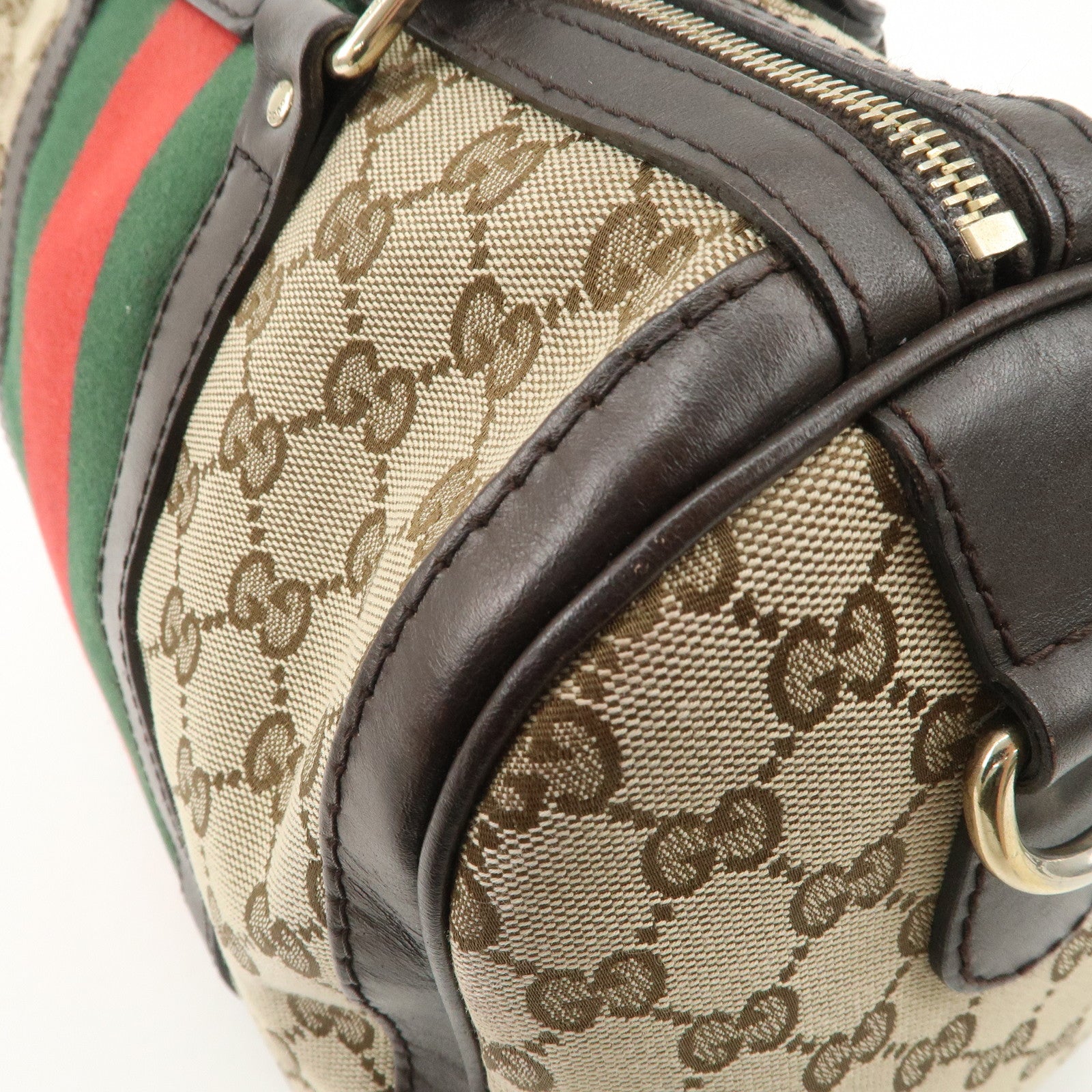 GUCCI Sherry GG Canvas Leather 2Way Bag Boston Bag Beige 247205 Used