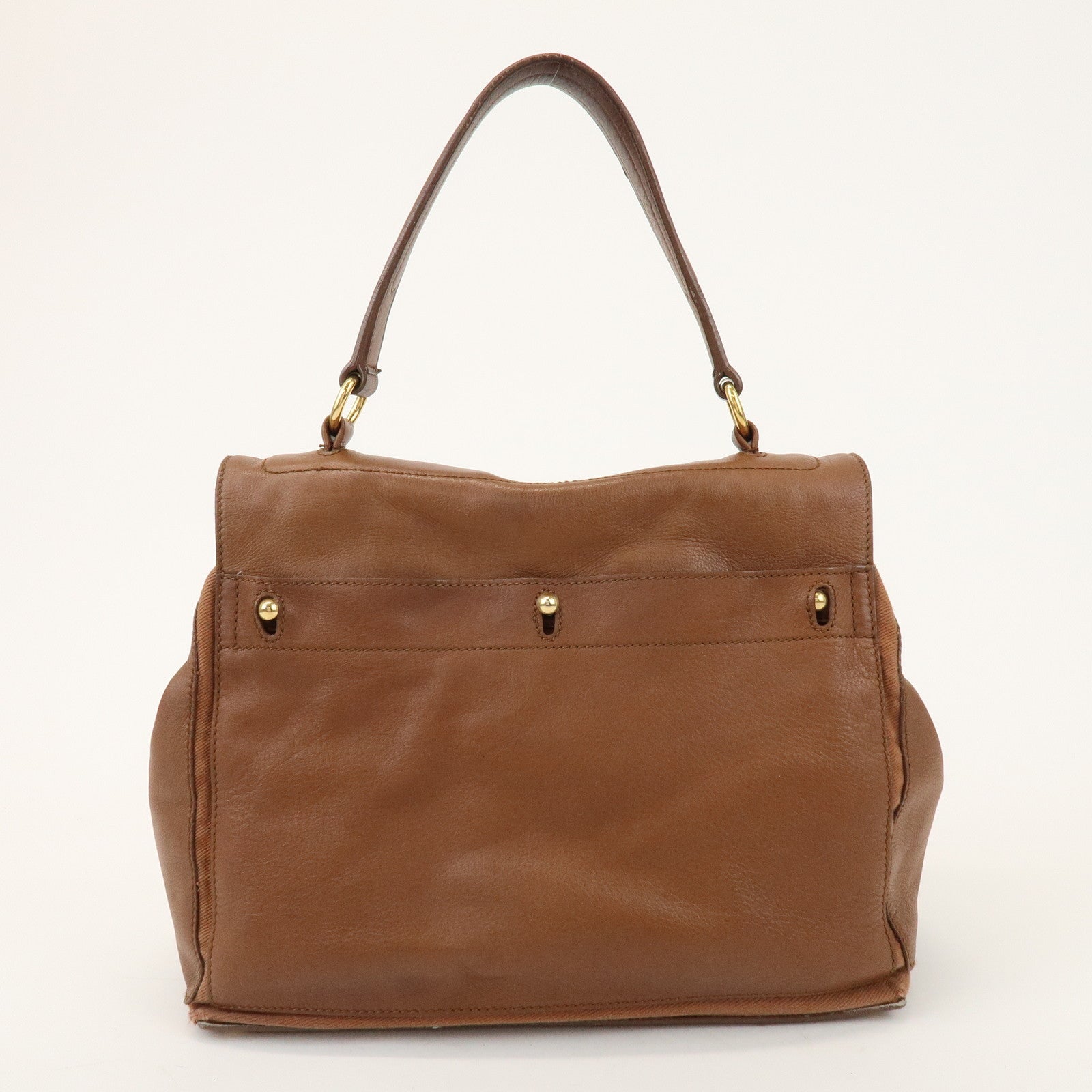 SAINT LAURENT PARIS Muse Two Leather Canvas Hand Bag Brown 229680