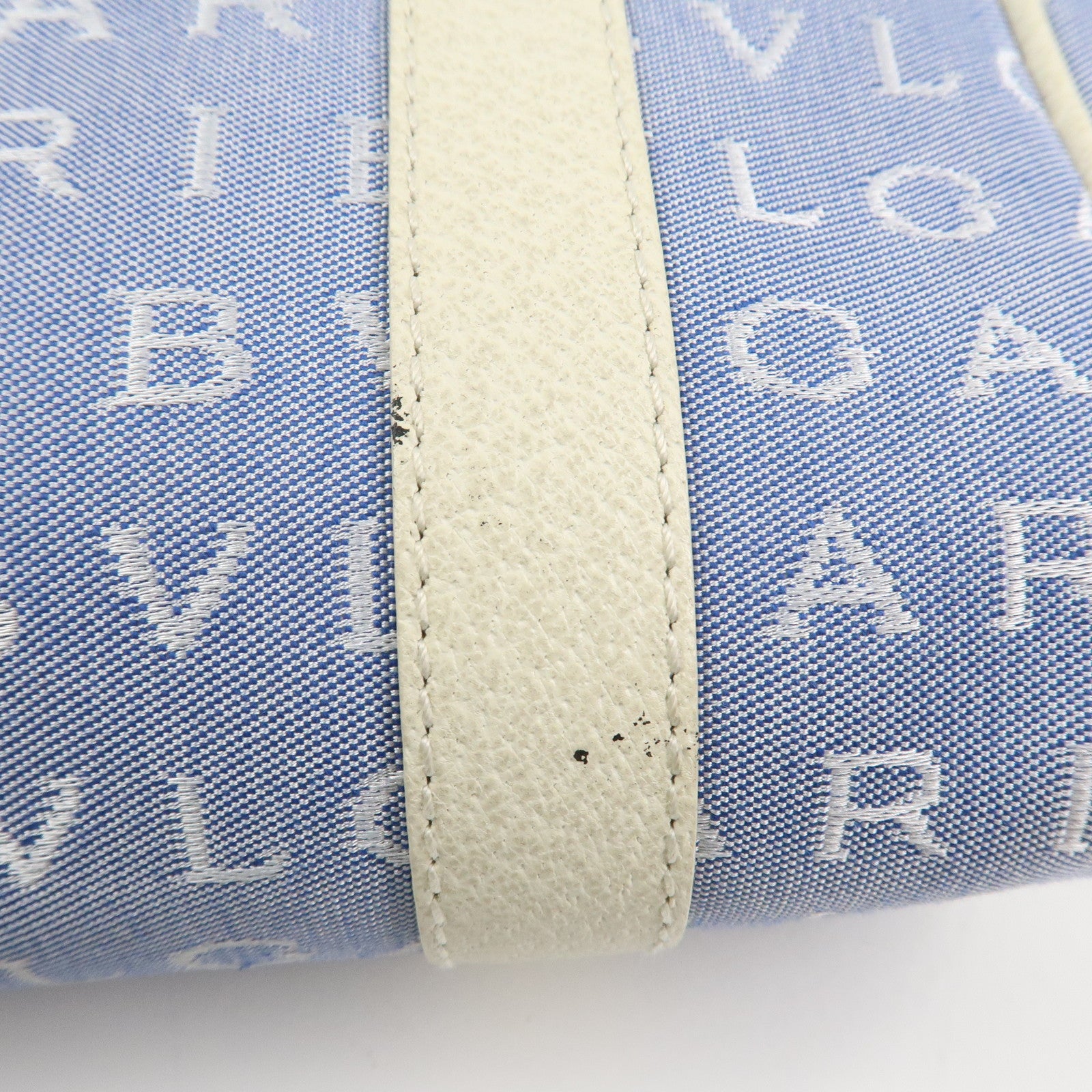 BVLGARI Logo Mania Canvas Leather Tote Bag Hand Bag Light Blue