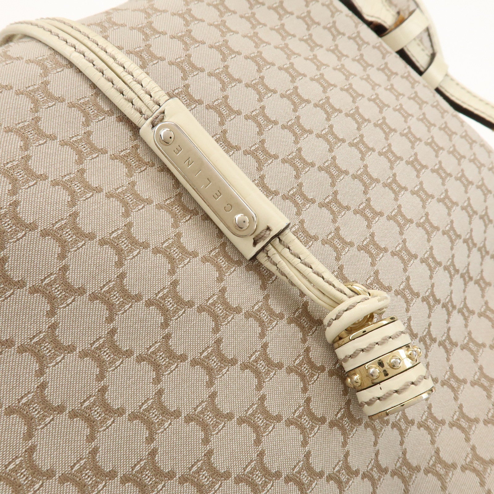 CELINE Macadam Bittersweet Canvas Leather Shoulder Bag Beige Ivory