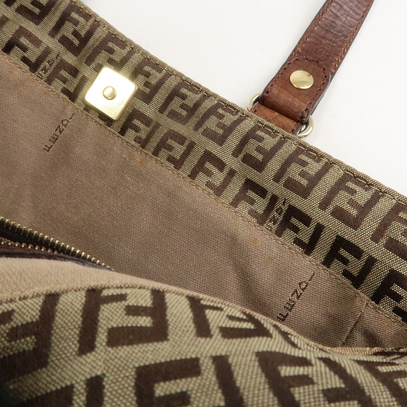 FENDI Zucchino Canvas Leather Tote Bag Shoulder Bag Brown 8BH161