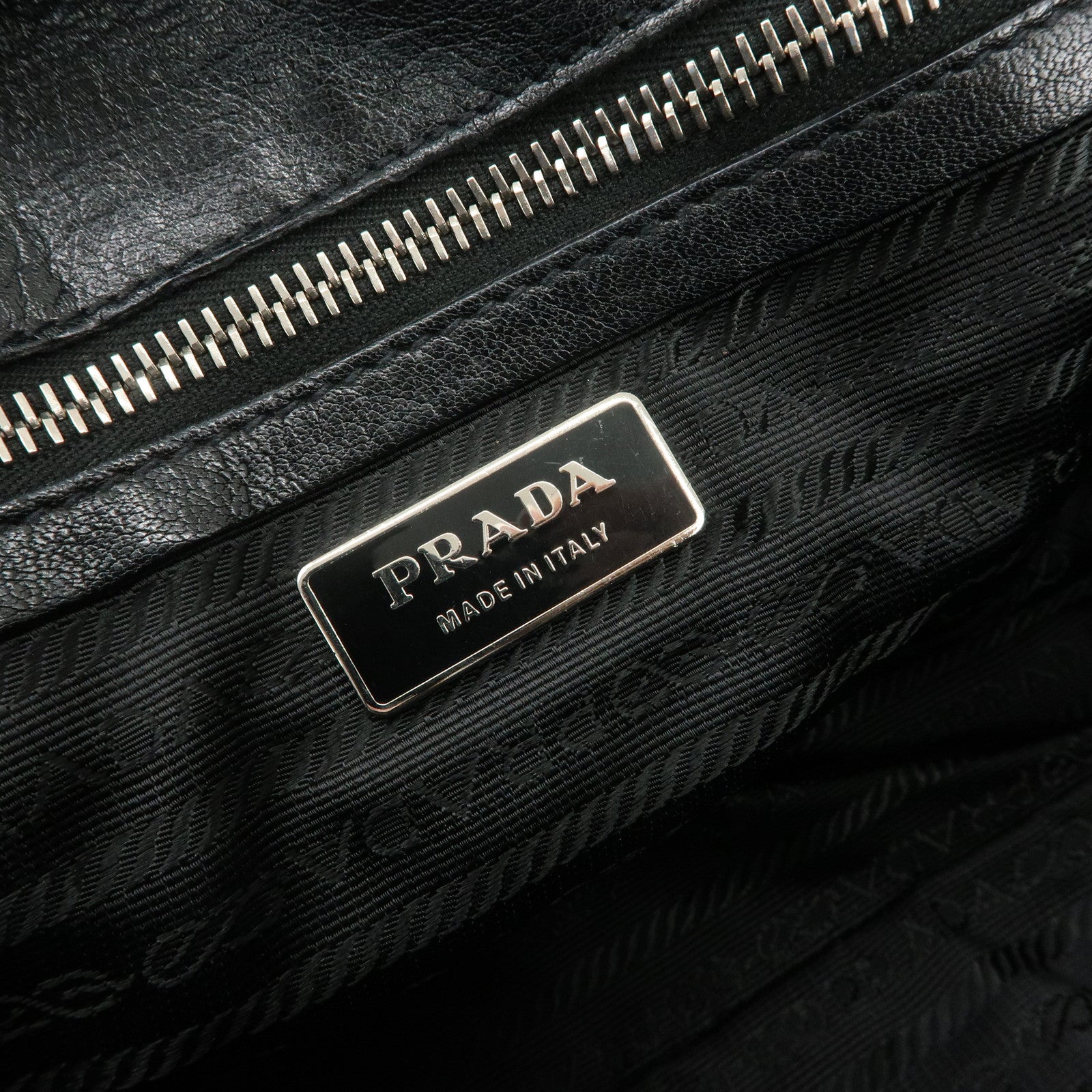 PRADA Triangle Logo Leather Shoulder Bag Hand Bag Black