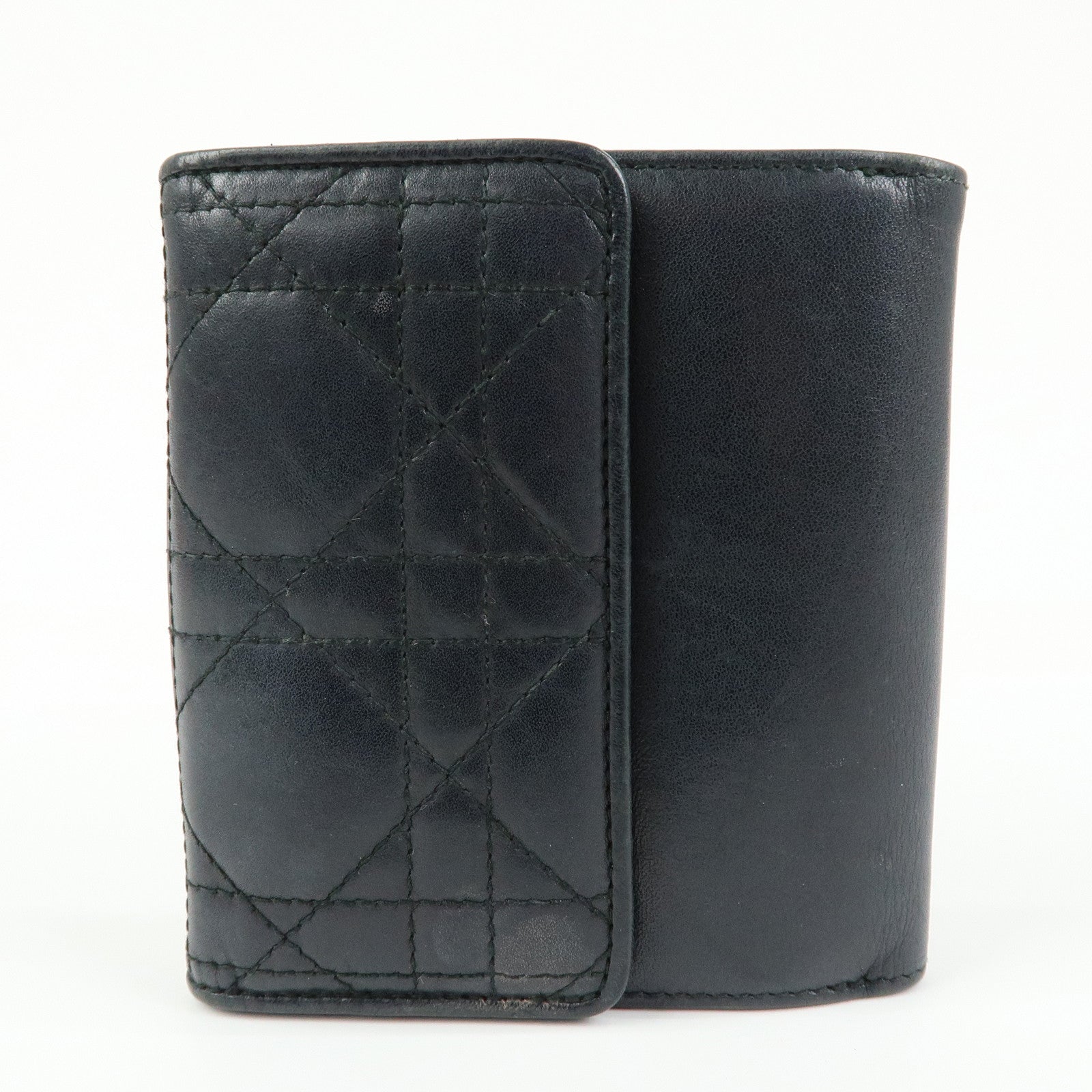 Christian Dior Cannage Lamb Skin Bi-fold Compact Wallet Black