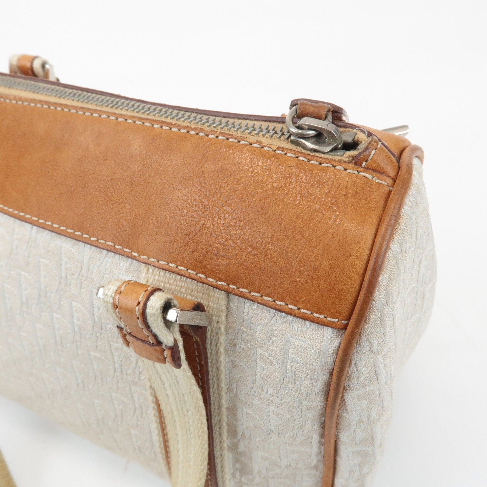 Christian Dior Trotter Canvas Leather Mini Boston Bag White Brown
