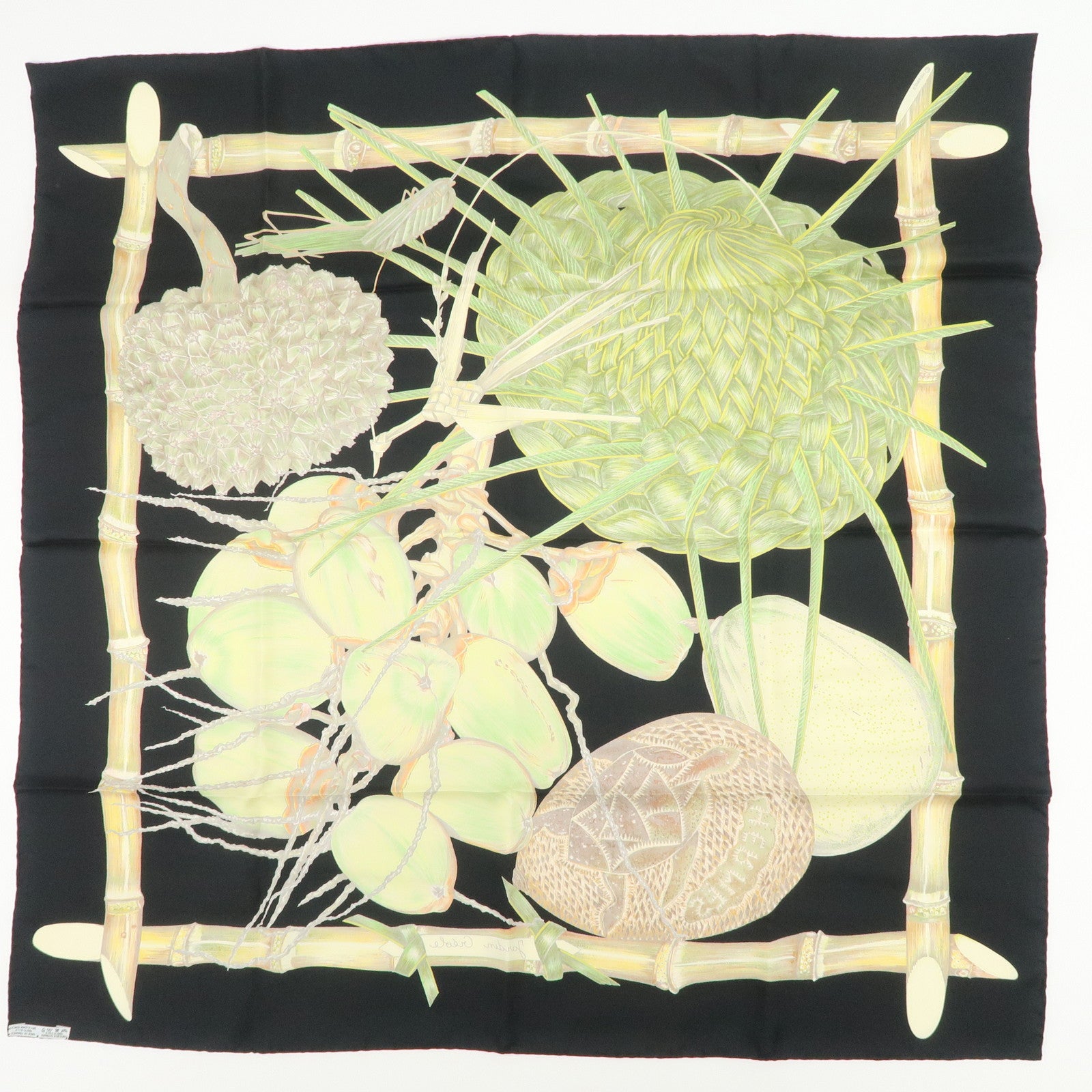 HERMES Carre 90 Silk 100% Nouvelle Coledonie Scarf Black Green