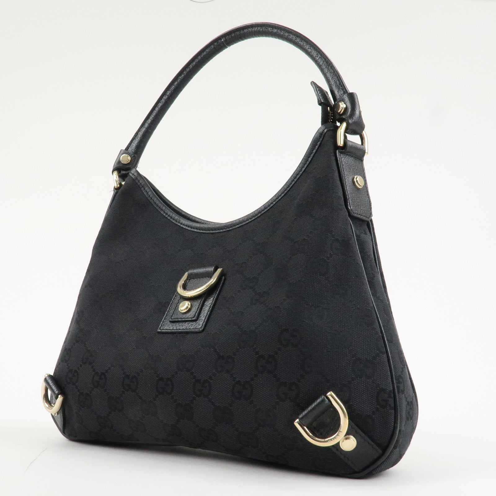 GUCCI Abbey GG Canvas Leather Shoulder Bag Black 130738 Used