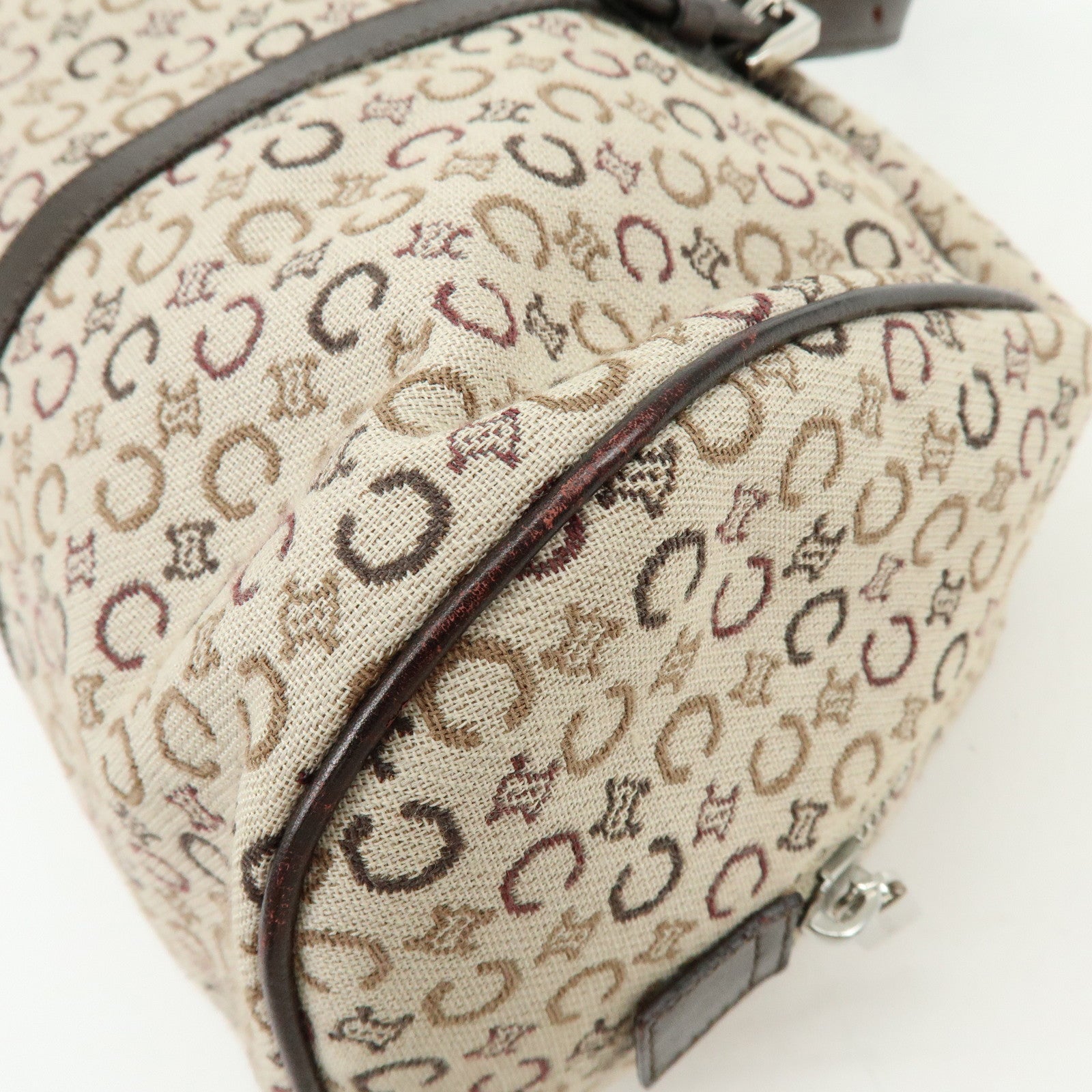 CELINE C Macadam Canvas Leather Hand Bag Boston Bag Beige Brown