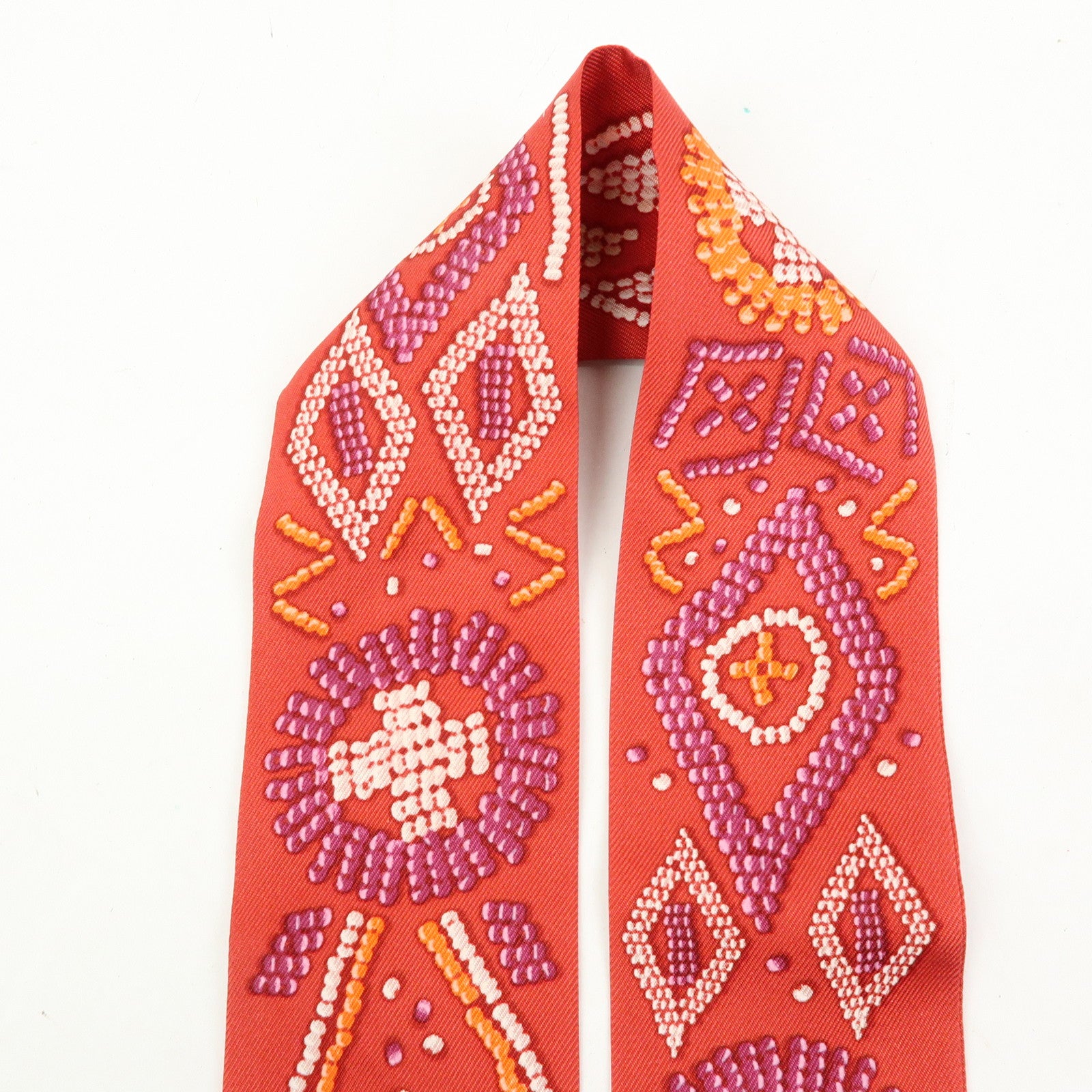 HERMES Twilly Silk 100% Scarf KELLY EN PERLES Red
