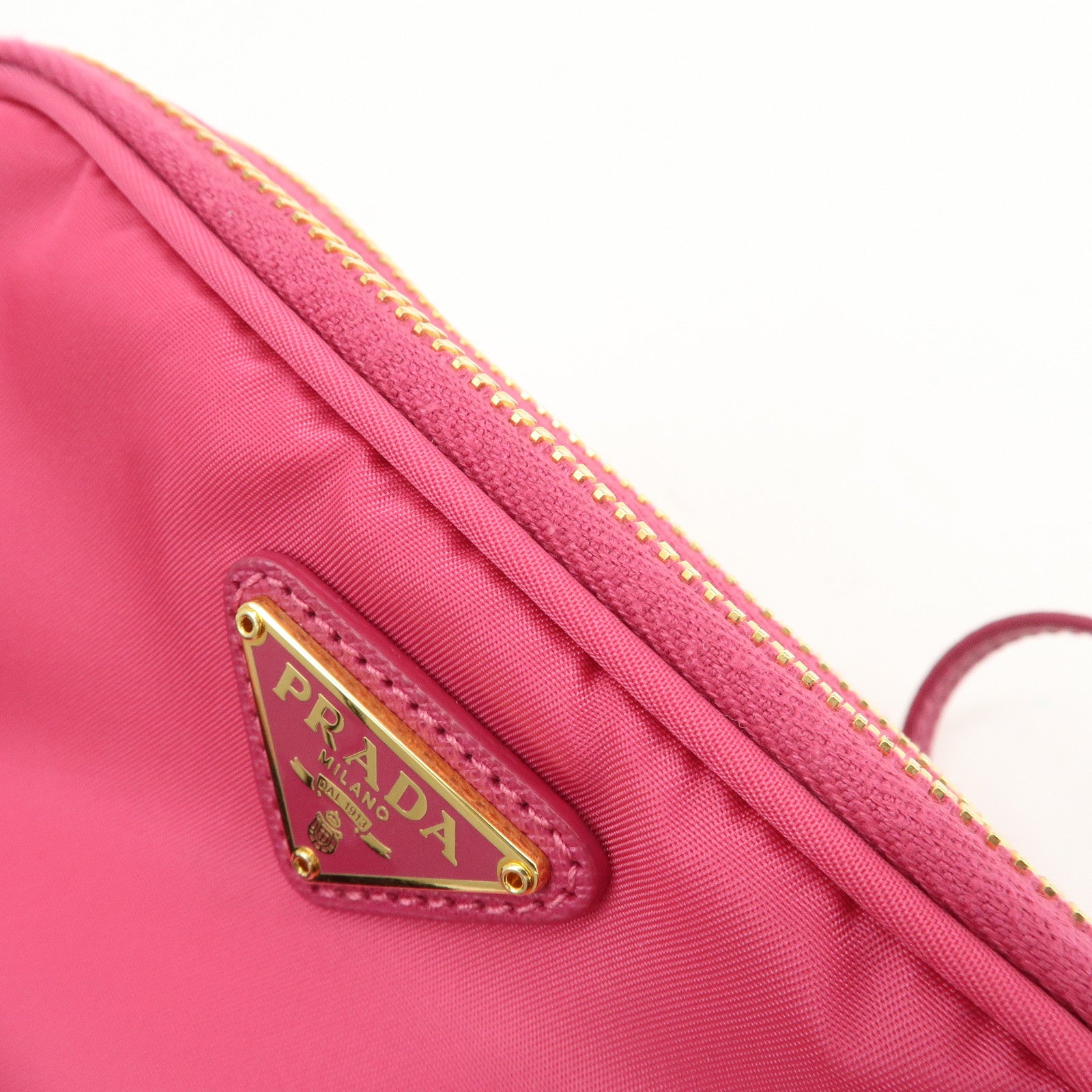 PRADA Triangle Logo Nylon Saffiano Leather Shoulder Bag Pink