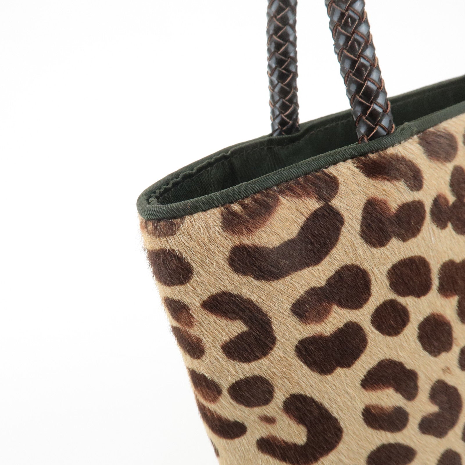 Christian Dior Leather Unborn Calf Tote Bag Leopard Beige Brown Used