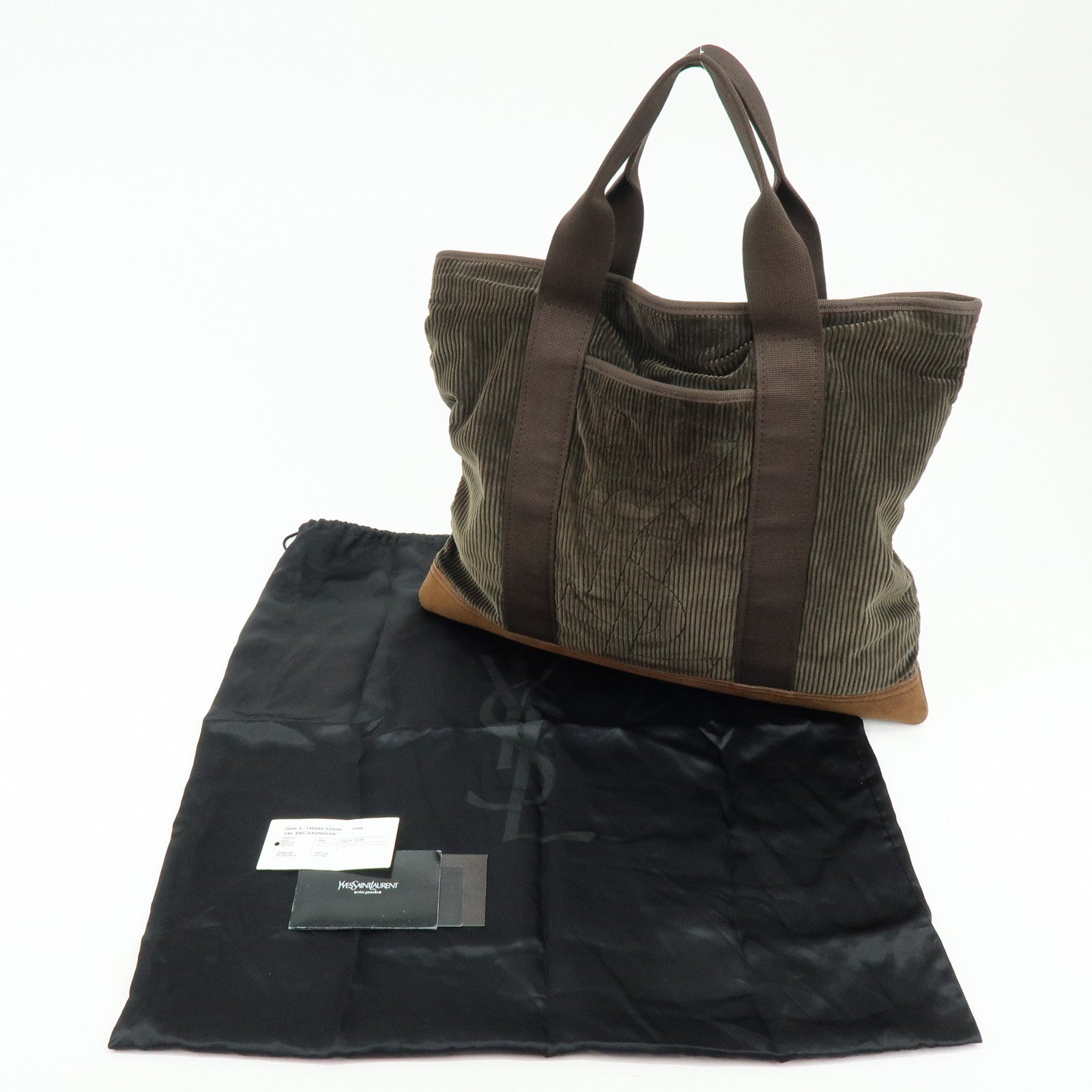 SAINT LAURENT PARIS Cassandra Corduroy Suede Tote Bag Dark Green